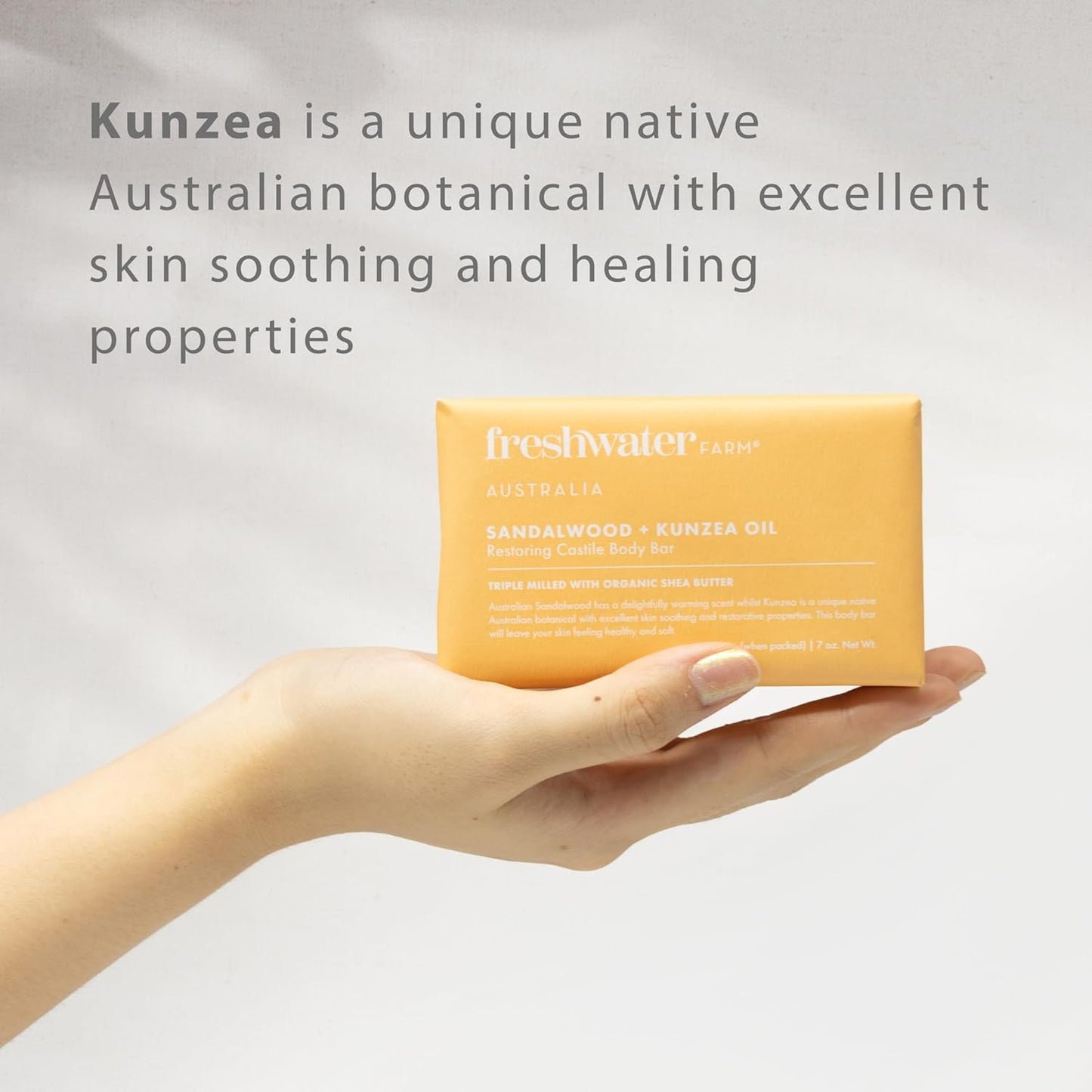 Freshwater Farm Australia Natural Soap Bar- Healing Sandalwood + Kunzea Oil 7oz x 8 Pack.Castile Natural Bar Soap/Body Soap Bars With Essential Oil For Sensitive Skin