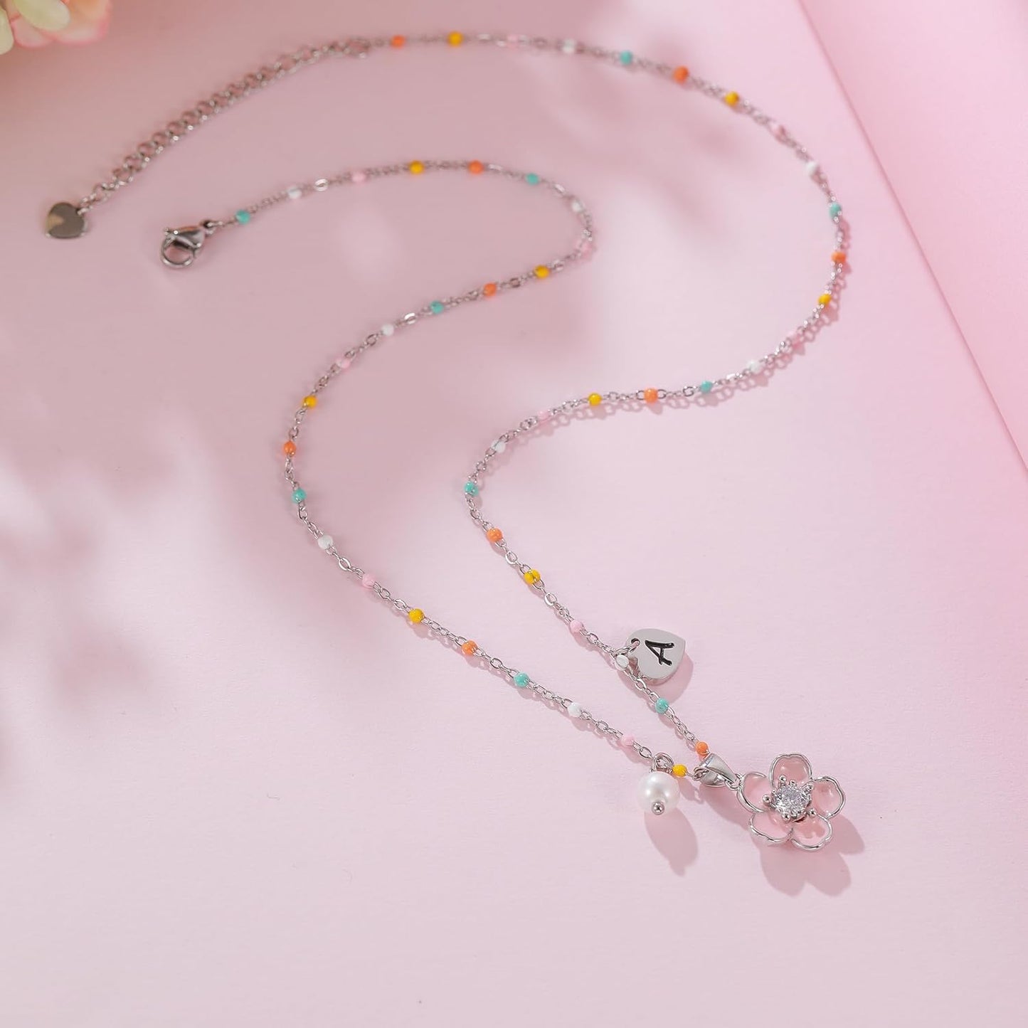 DS Flower Girl Necklace Gifts |Heart Initial Letter Flower Necklaces with Pearl Charm for Women | Personalized Wedding Proposal Bridal Shower Party Jewelry Gift | 18K Gold Plated Stainless Steel