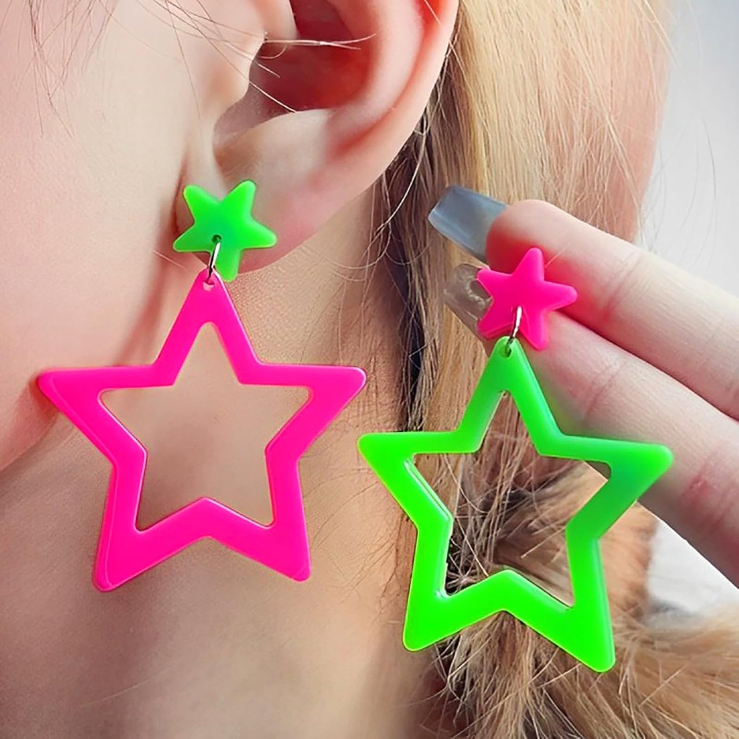 80s 90s Neon Earrings for Women Retro Cassette Tape Hoop Earring Candy Color Lightweight Acrylic Stud Dangle Earrings for 80S Costume Outfits Dancing Glow Party Accessories