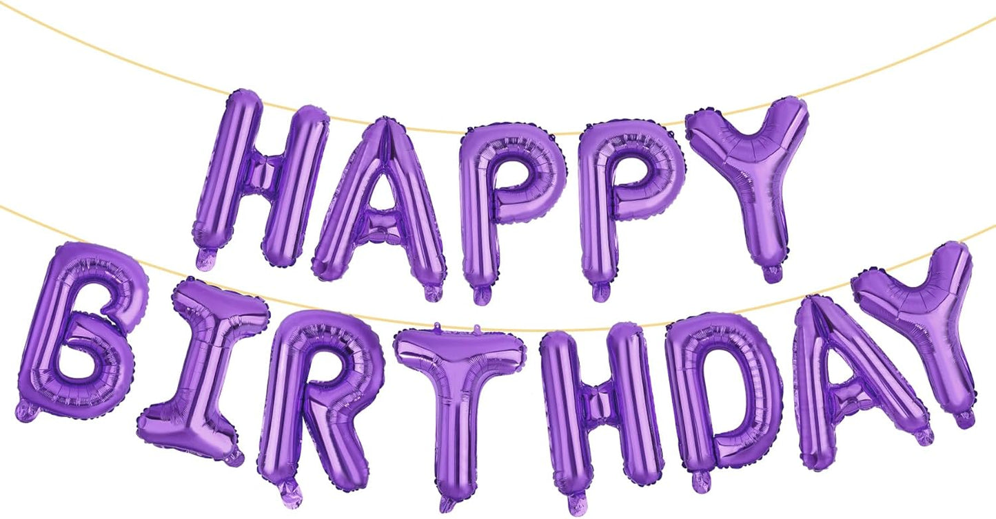 LIOZEOKUN Happy Birthday Balloon Letters 16 inch Mylar Foil Birthday Balloons Banner Sign for Birthday Party Decorations Supplies (Purple)