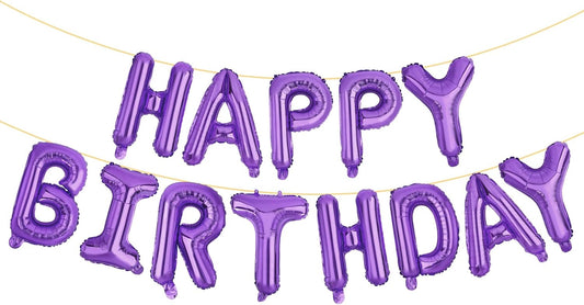 LIOZEOKUN Happy Birthday Balloon Letters 16 inch Mylar Foil Birthday Balloons Banner Sign for Birthday Party Decorations Supplies (Purple)