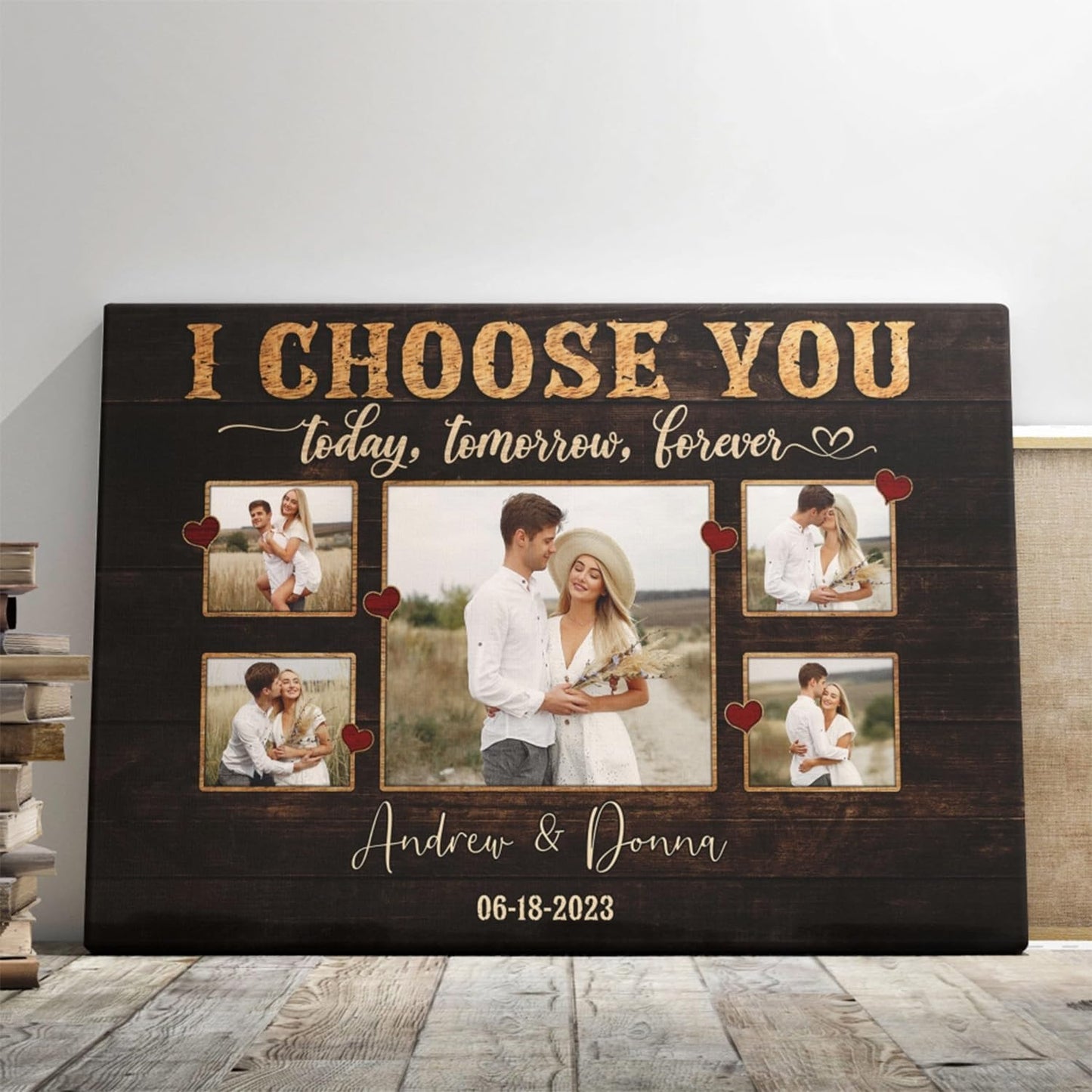 Dem Canvas Personalized Canvas Prints, Custom Photo And Name, I Choose You Forever, Wedding Gifts For Couple Anniversary Valentines Canvas (36x24)