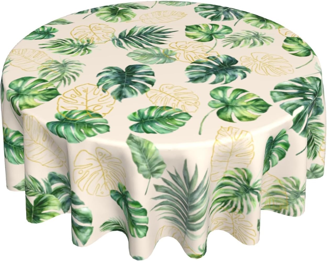 Giwawa Summer Tropical Leaf Tablecloth Round Hawaiian Monstera Palm Tree Leaves Table Cover Polyester Circle Washable Table Cloth 60in for Dining Kitchen Party Indoor Outdoor Decor