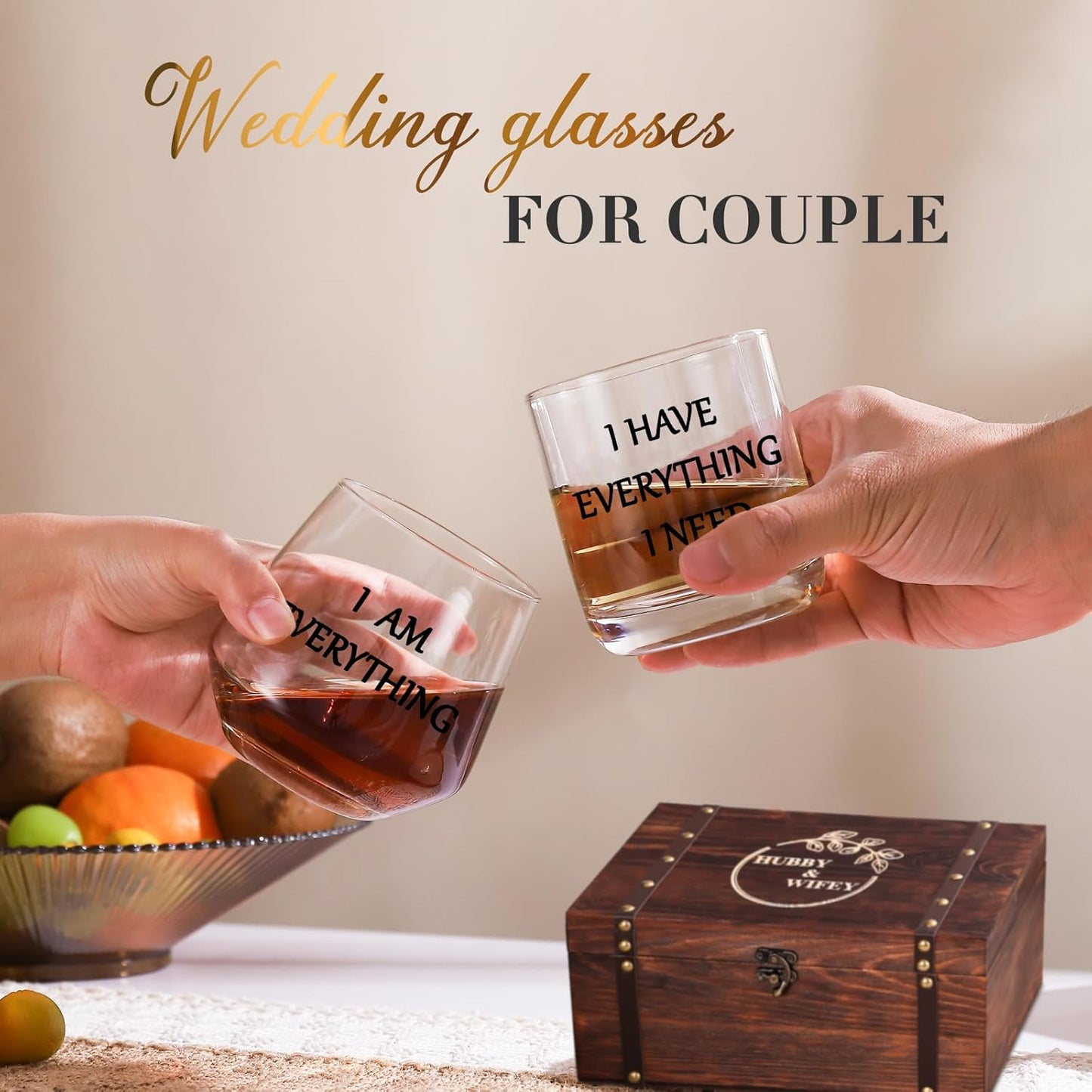 I Have Everything I Need I Am Everything Drinking Set of 2, Wooden Memory Box, Wedding Gifts for Couples, Bridal Shower Gifts, Mr and Mrs Gift, Engagement Couple Drinking Glass for Him Her