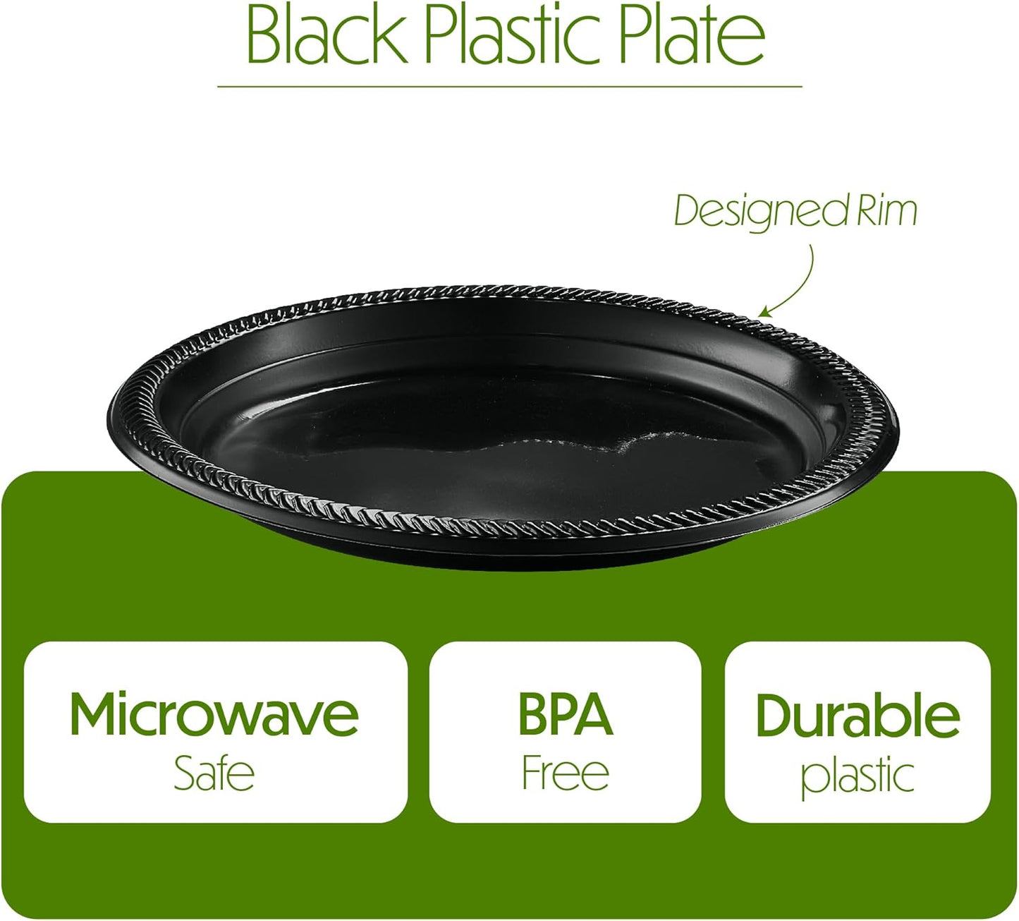 PLASTICPRO 400 PCS Black Plastic Plates Light Weight 9 Inch Plastic Dinner Plate Black Plates Disposable for Party and Wedding