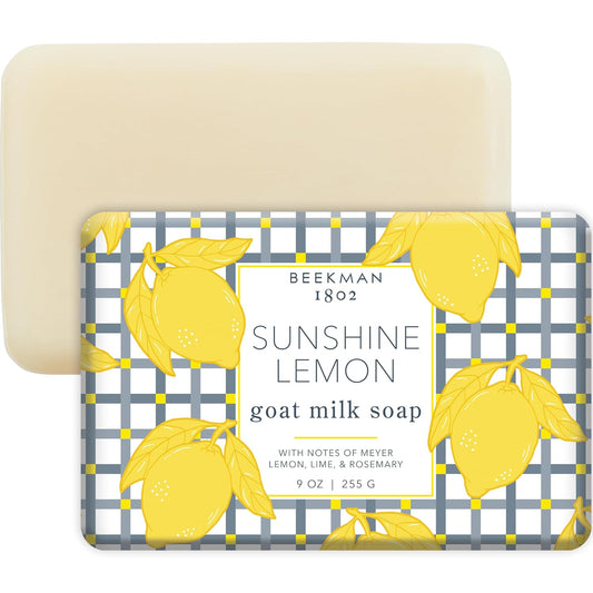 Beekman 1802 Goat Milk Body Soap Bar, Sunshine Lemon - Scented - 9 oz - Nourishes, Moisturizes & Hydrates - 100% Vegetable Soap with Lactic Acid - Good for Sensitive Skin - Cruelty Free