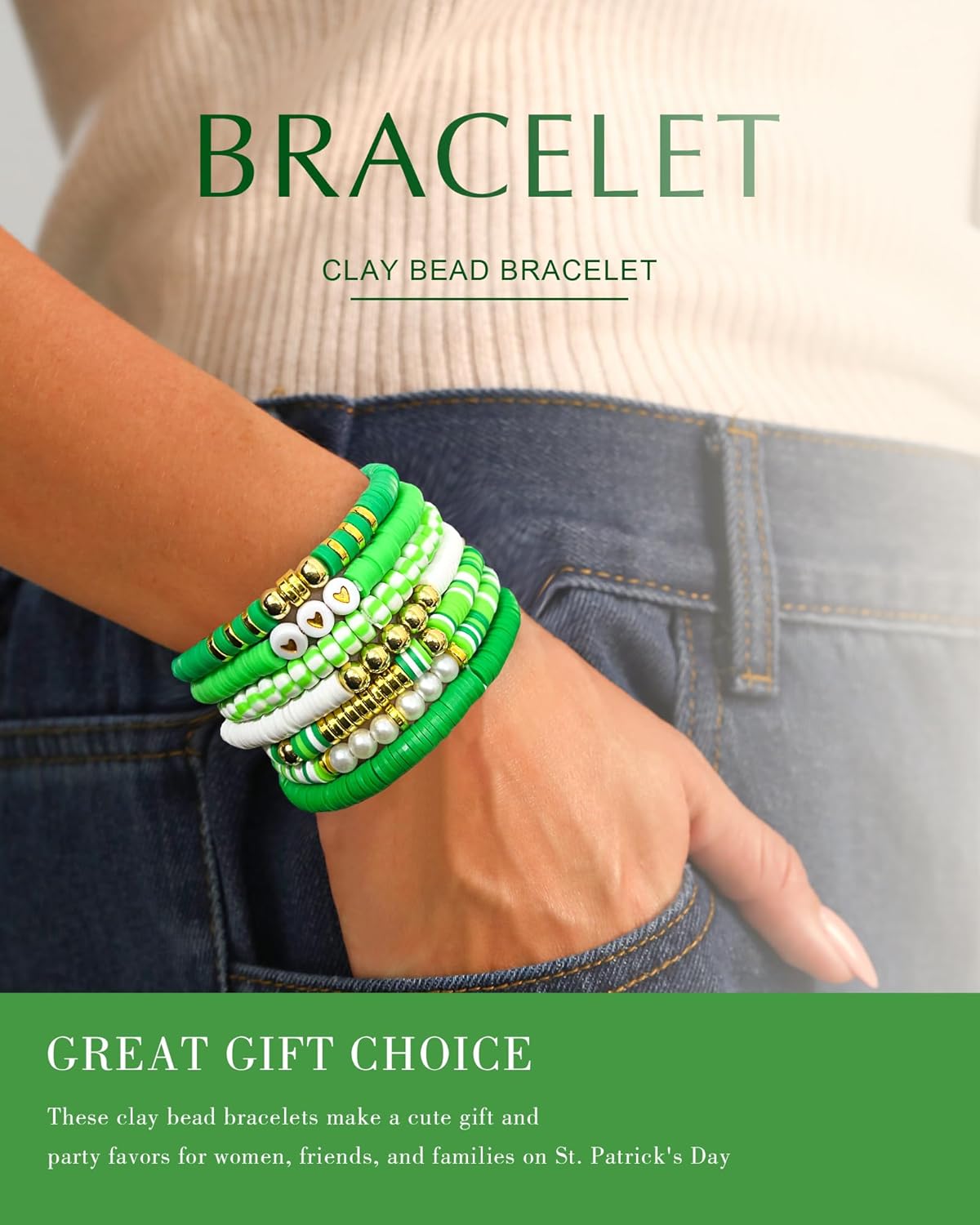 Friendship Bracelets Trendy Heishi Clay Bead Bracelets Stack Gold Beaded Stretch Bracelets for Women Boho Stackable Bracelets Bulk Cute Preppy Jewelry