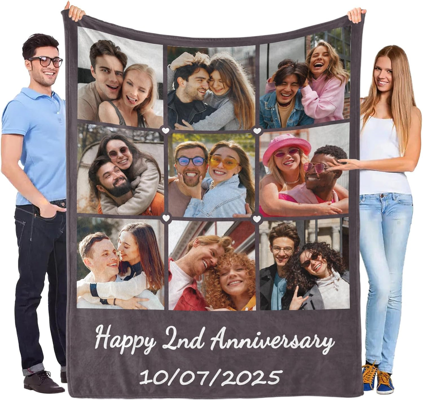 MeMoShe Custom Blanket with Picture Personalized Photo Blanket Wedding Gifts for Couples Husband Wife Customized Blanket I Love You for Girlfriend Boyfriend-9 Photos