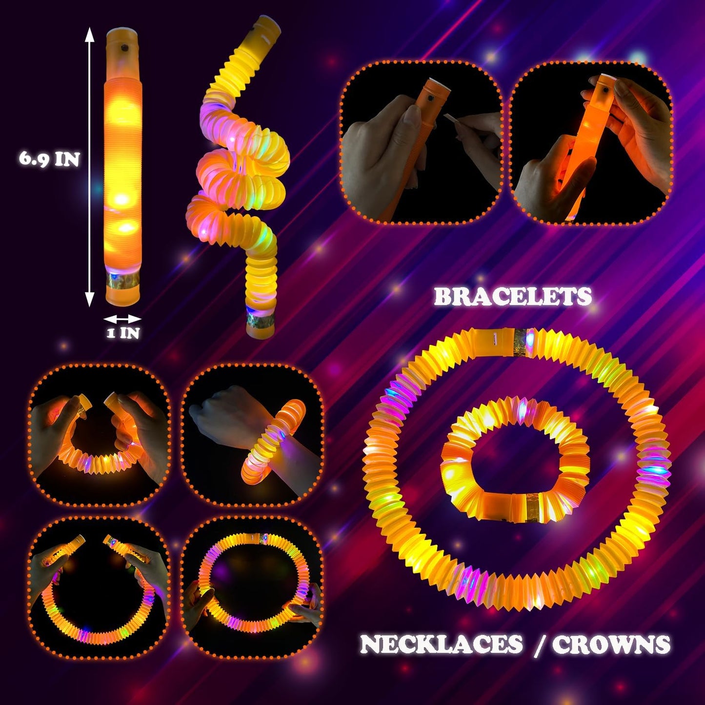 Light Up Glow Necklaces Bracelets Party Favors Gifts Accessories for Toddlers, 12-24PCS Orange Glow Sticks Pop Tubes for kids,Glow New Year Eve Birthday Camping Party Decorations for Boys Girl