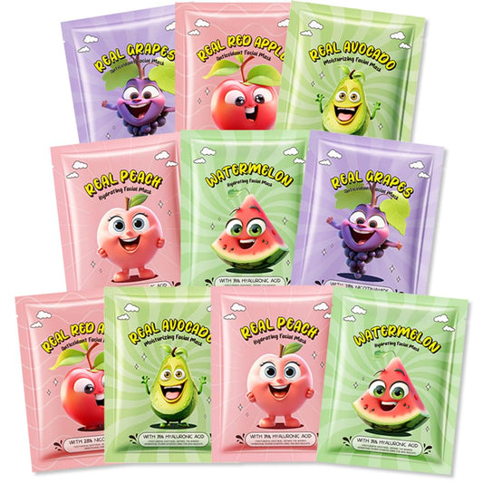 Kaely 10 Pack Fruit Face Masks for Kids, Kids Face Mask Spa Day Kit Supplies, Spa Party Favors for Teens Girls Women, Sheet Facial Mask Skincare Gifts Set, Moisturize Soothe for All Skin Types, 04