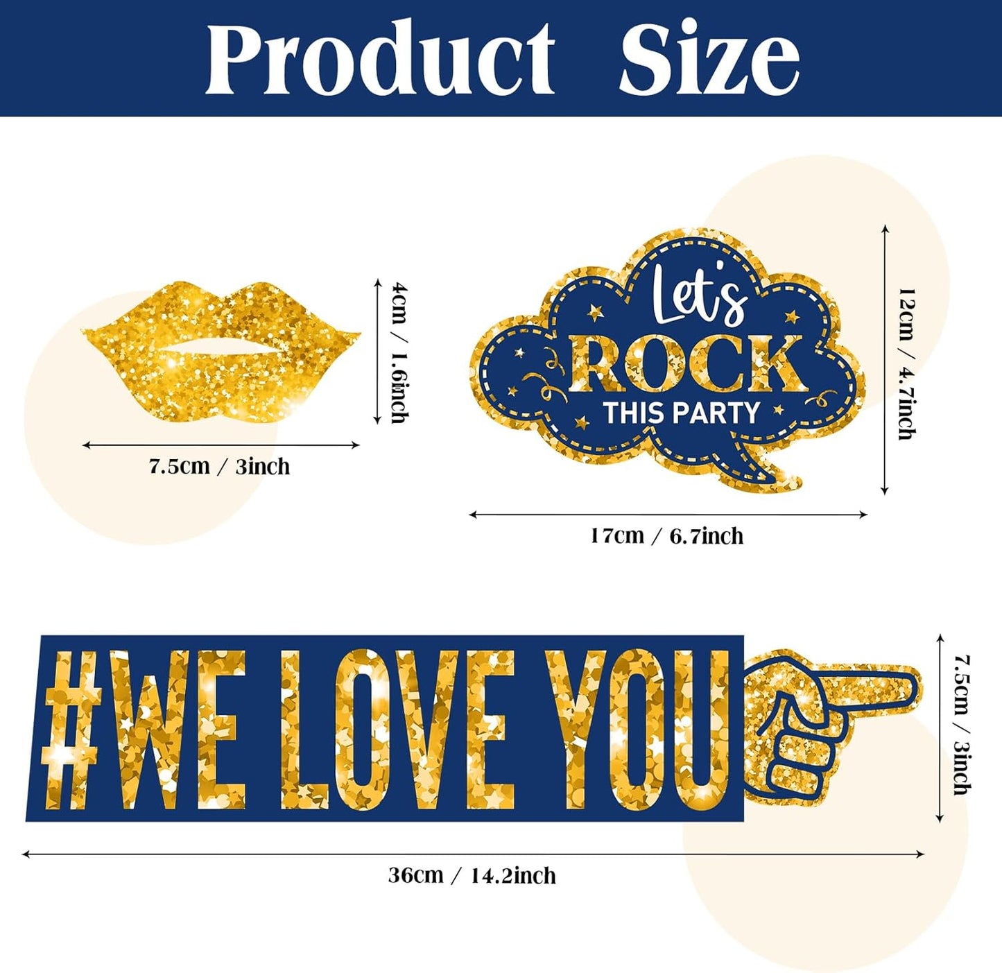 Outus 36 Pcs Birthday Photo Booth Props Kit Happy Birthday Graduation Wedding Party Favors Supplies Bday Party Decor 40th- 50th-60th Photobooth Funny Cute Holiday Selfie Supplies(Gold and Blue)