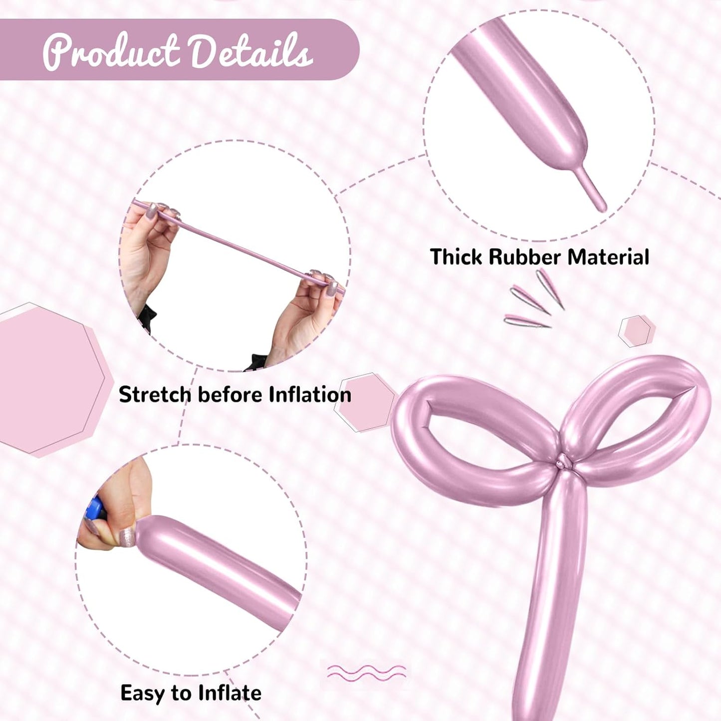 100Pcs Metallic 260 Balloons, Pink Chrome Long Balloon for Animals, 260 Art Ballon for Twisting, Skinny Modeling Supplies for Birthday Party Wedding Festival Decorations. Metallic Pink