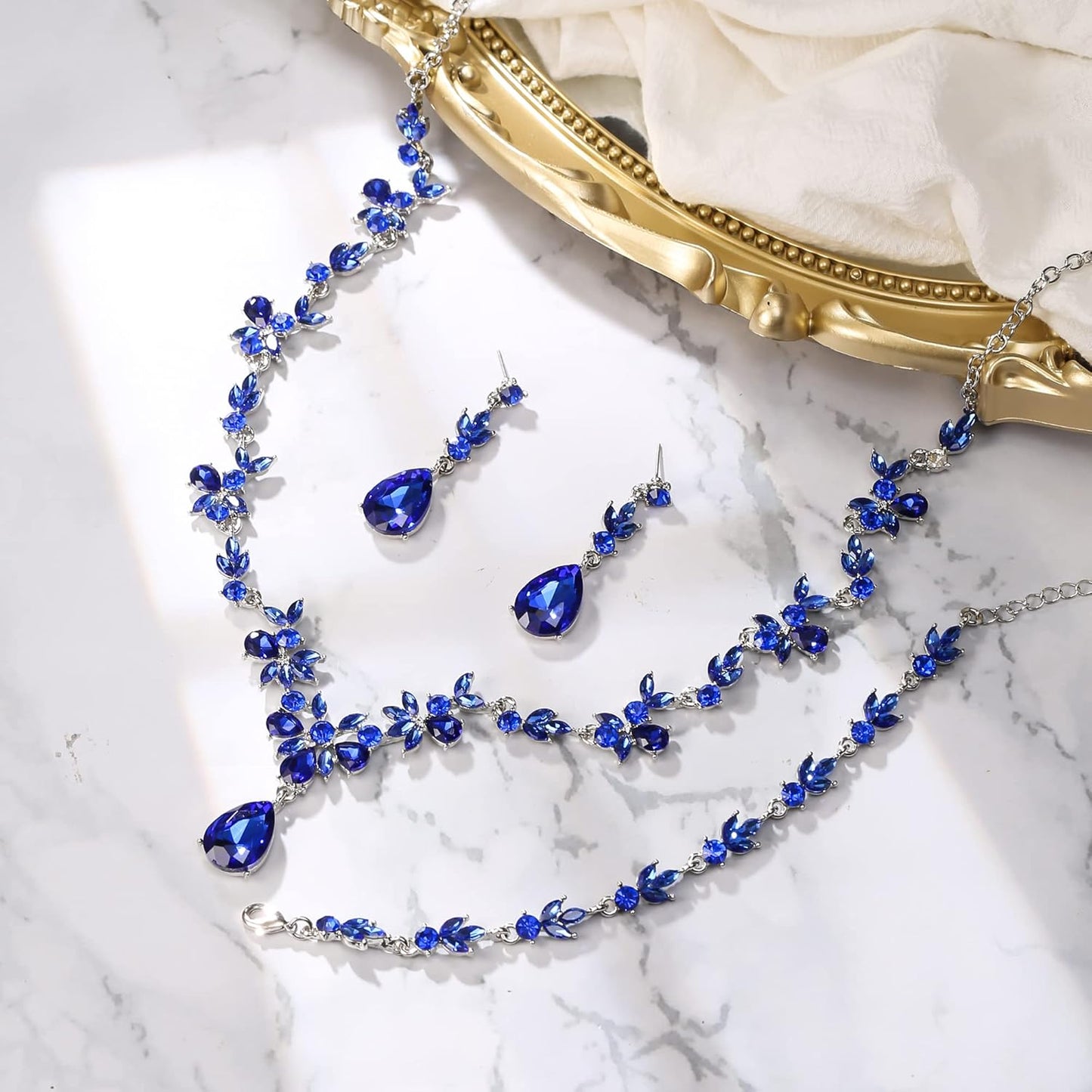 BriLove Wedding Jewelry Set for Women Bride, Y-Necklace Tennis Bracelet Dangle Earrings Crystal Teardrop Marquise Cluster for Bridal Bridesmaid