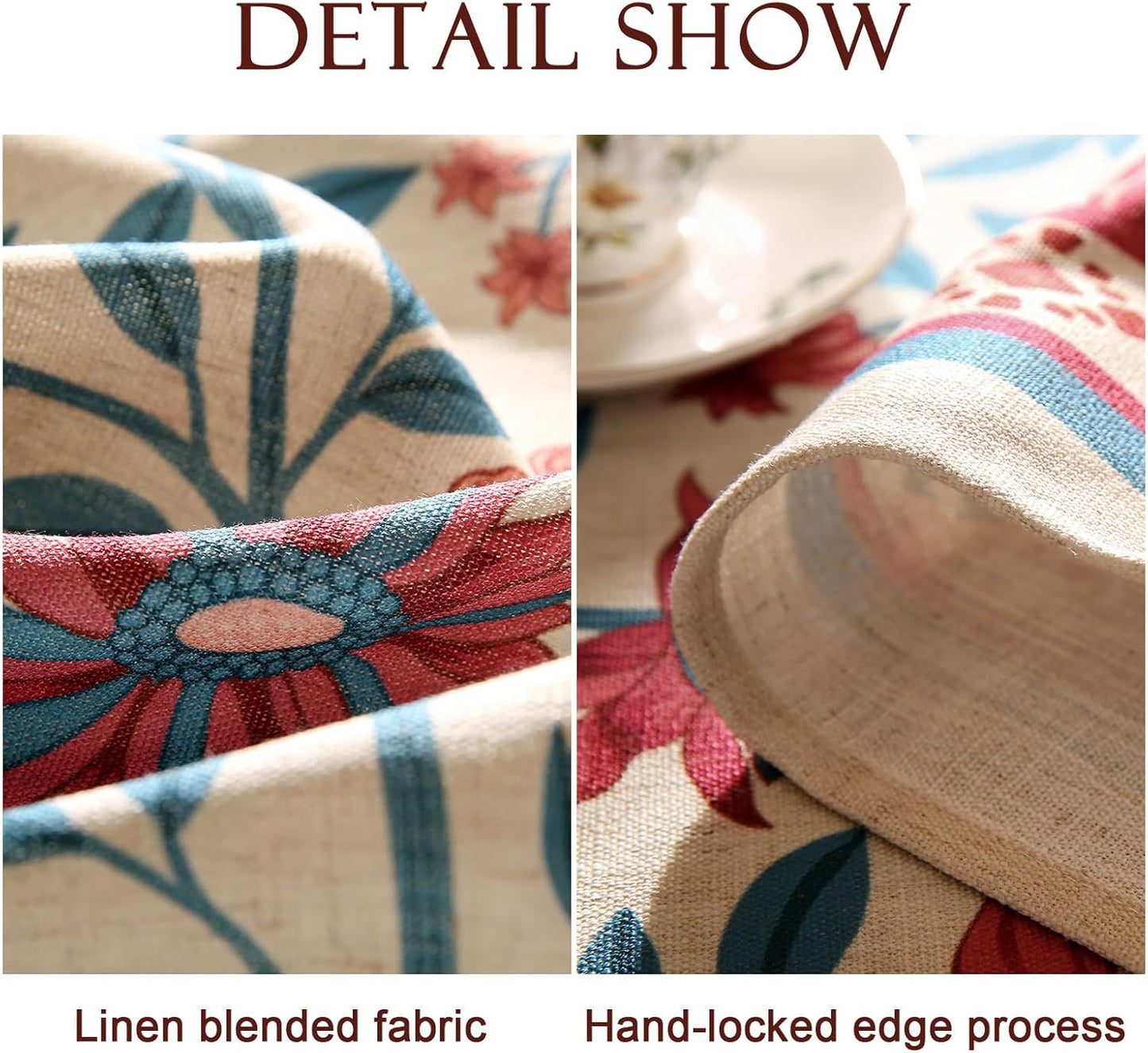 Designer Linen Rectangle Tablecloth,Vintage William Morris Wrinkle Resistant Floral Table Cloth,Decor Table Cover for Kitchen,Dining,Thanksgiving,Christmas,Party,63"*87"-Dorodango B