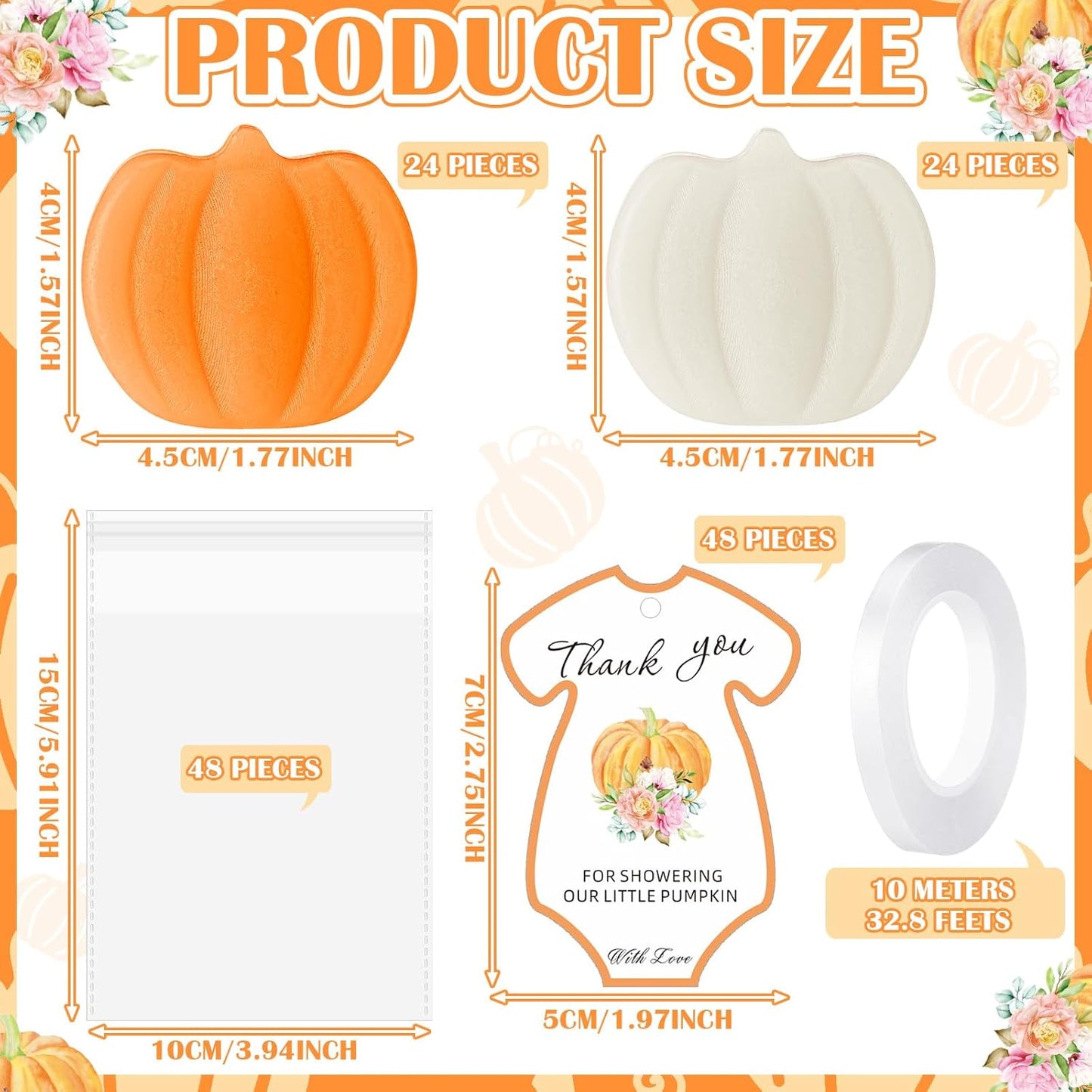 48 Sets Thanksgiving Pumpkin Soap Baby Shower Favor Thanksgiving Bridal Shower Favors Mini Pumpkin Soap Thanks Card Gift Bag with Ribbon for Autumn Guest Wedding Party Decor Gifts(White and Orange)
