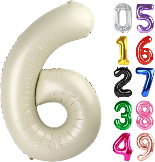 Cream Number 6 Balloon 40 Inch, 6th Birthday Party Decorations for Children, Giant 6 Foil Balloon for Party Supplies