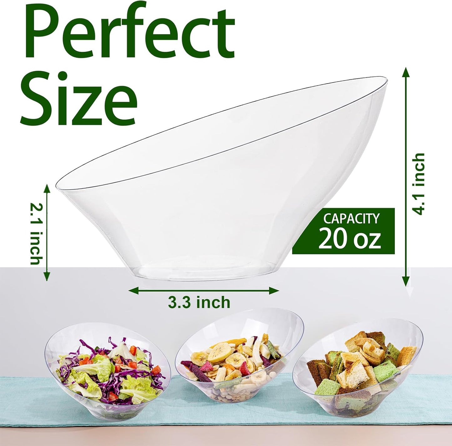 bUCLA 12 Pack Clear Plastic Serving Bowls - 20 OZ Angled Serving Bowls Disposable for Chip,Candy,Salad & Fruit - Ideal for Party & Wedding