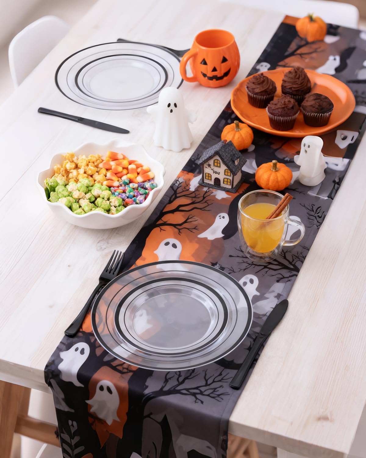 Goodluck 350 Piece Black Plastic Plates, Clear Plastic Silverware Disposable Plates Set, Include 100Plates, 50Pack Pre Rolled Napkins with Silverware, 50Cups for Party, Wedding, Graduation