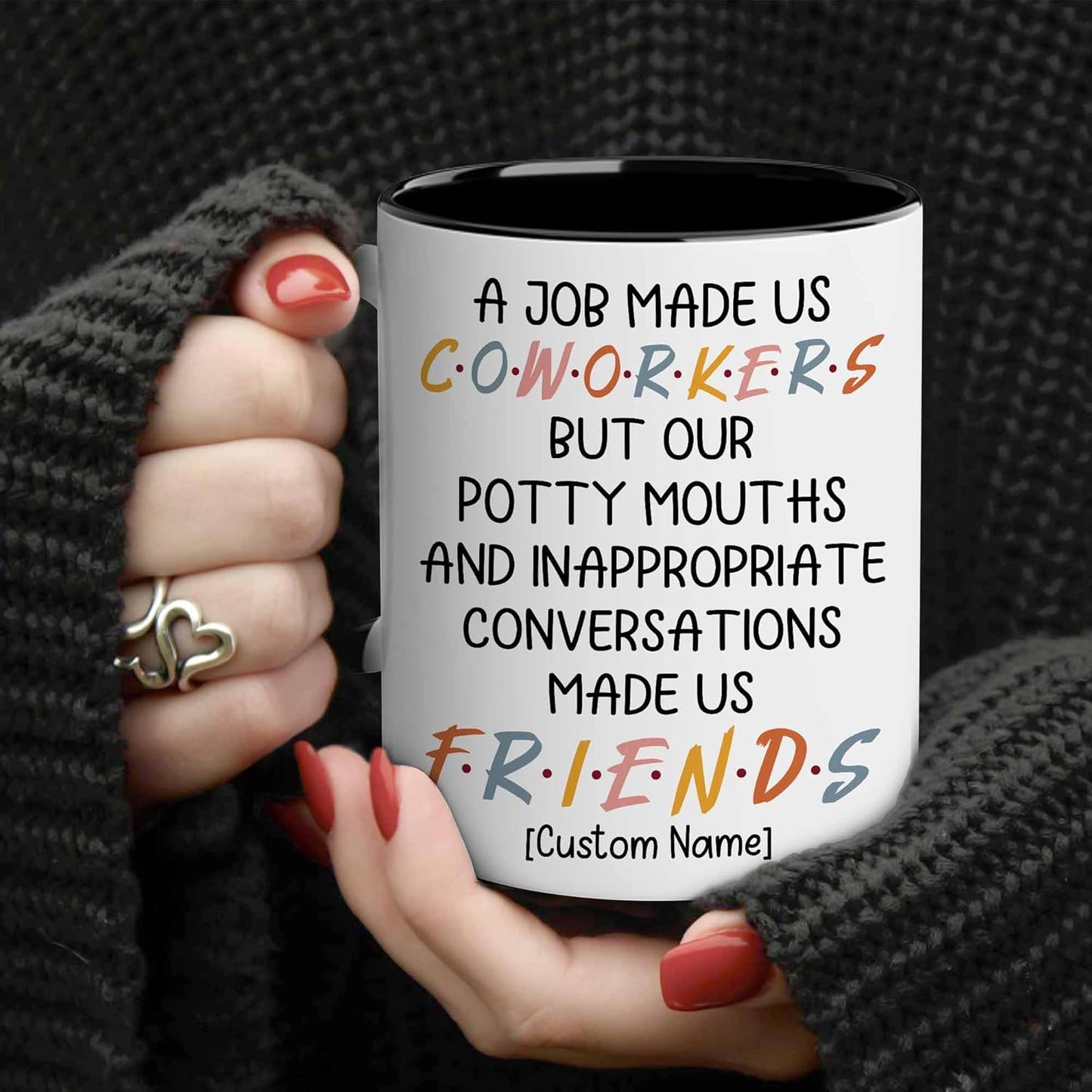 WHIDOBE Personalized Coworker Leaving Mug for Women, Custom 11oz 15oz Farewell Cup for Coworker Boss, Custom Name Mug for Friend Besties Leaving Going Away, Funny Good Bye Cup, A Job Made Us Coworkers