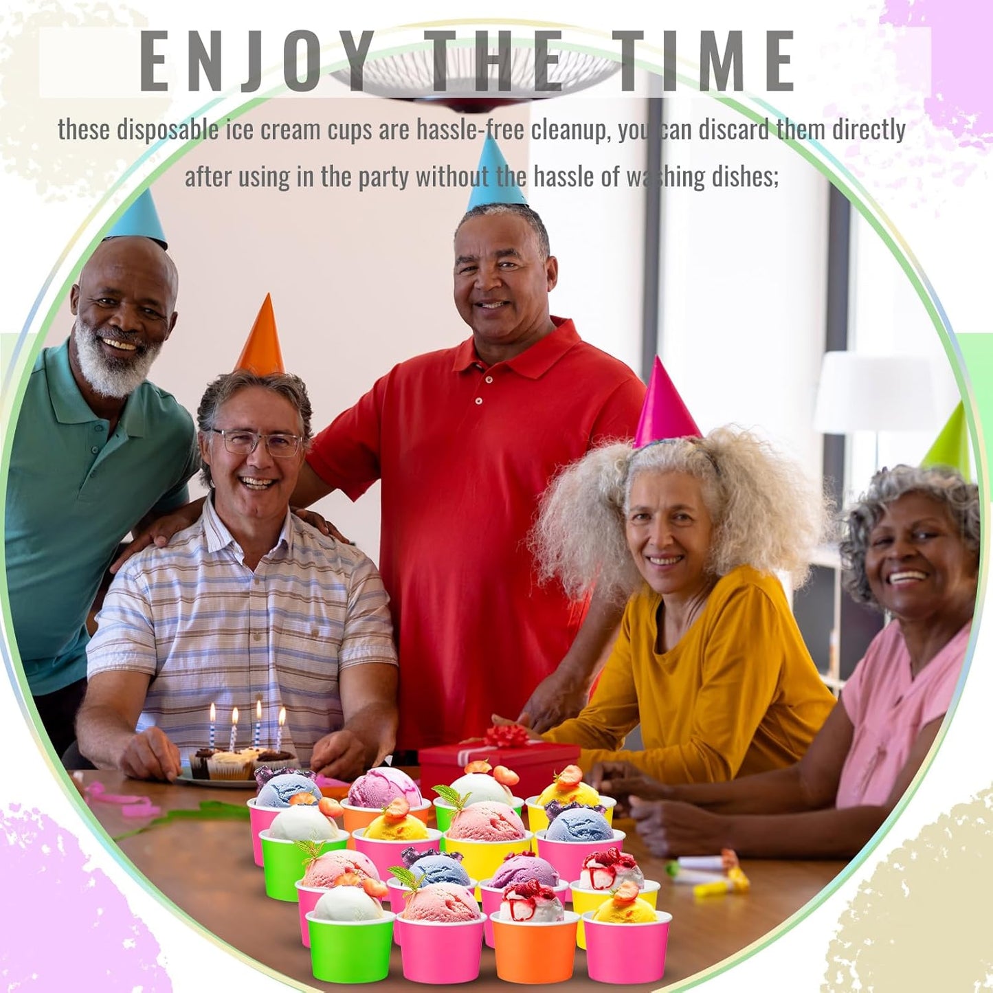 Paper Ice Cream Cups 9oz Colored Disposable Dessert Bowls for Hot or Cold Food Party Cups for Birthday Baby Shower Easter Party Supplies(Neon Color,60 Pcs)