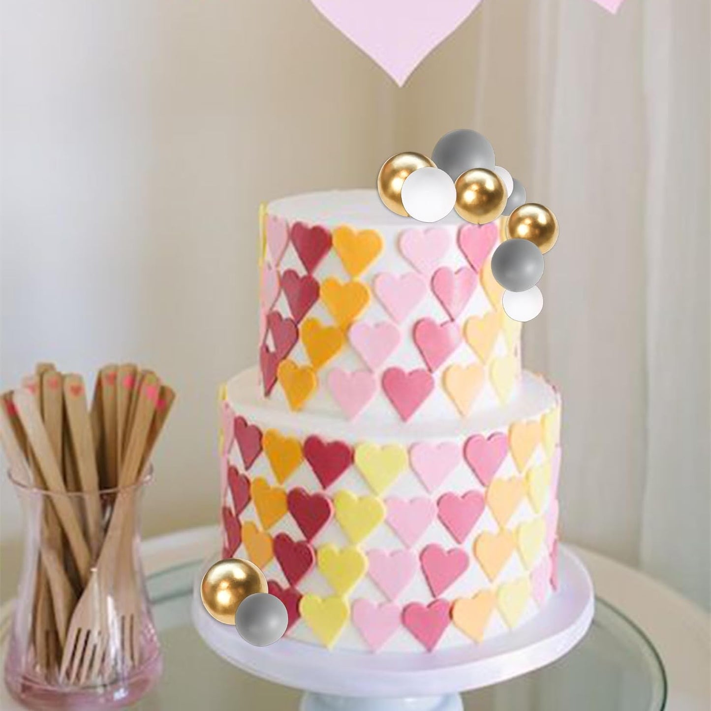 24 PCS Ball Cake Toppers Balls Cupcake Toppers Insert Foam Ball Cake Picks Mini Balloon Cake Decoration for Wedding Baby Shower Birthday Party Cake Decorations Supplies Dark Grey Gold White