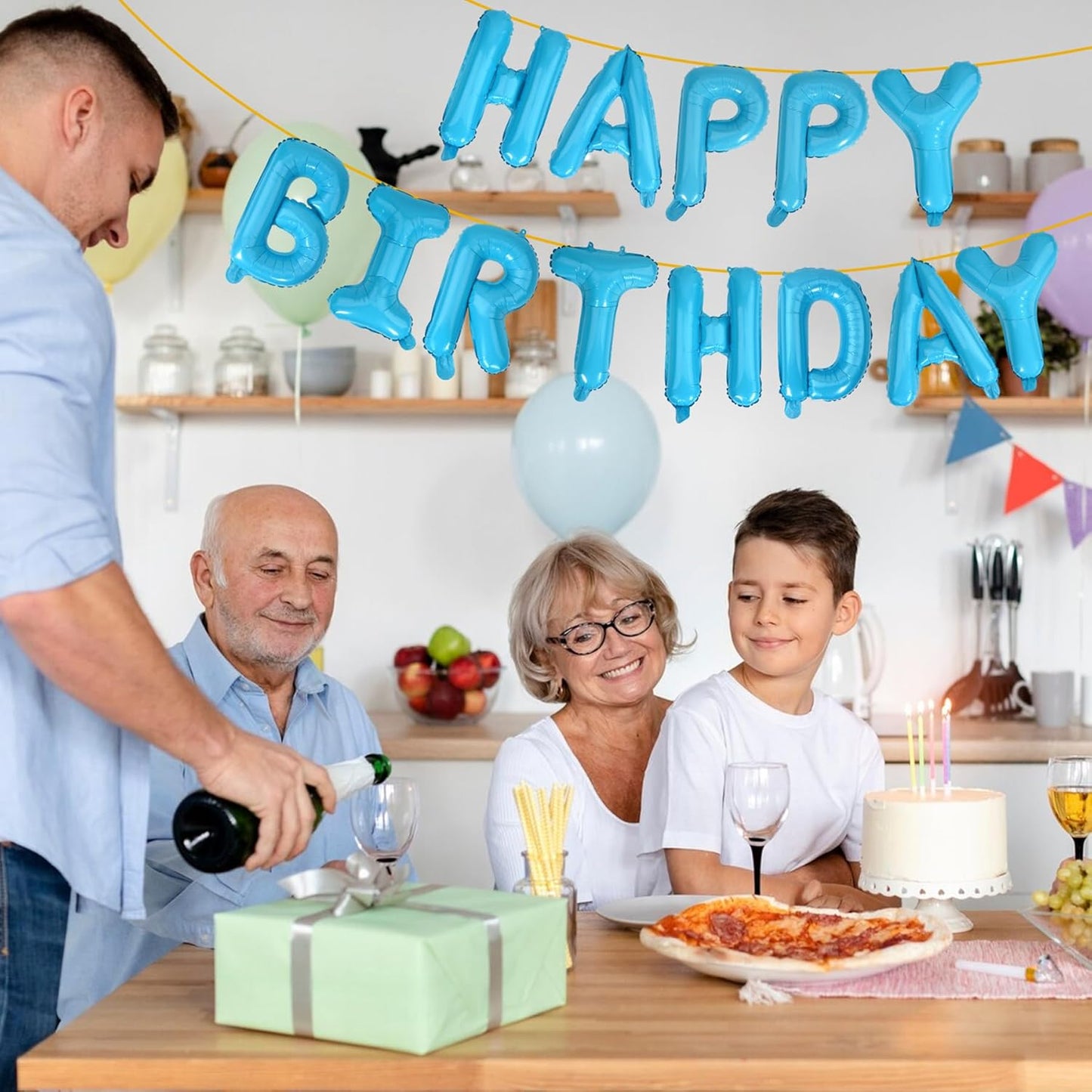 LIOZEOKUN Happy Birthday Balloon Letters 16 inch Mylar Foil Birthday Balloons Banner Sign for Birthday Party Decorations Supplies (Light blue)