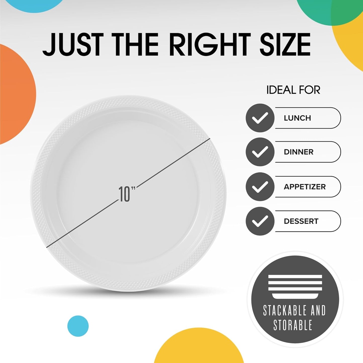 Party Solids White Plastic Plates Bulk 10" White Disposable Plates For Party Supplies 600 Pieces Disposable Dinner Plate Heavy Duty 350 GSM Plate Sets, Plastic Dinnerware Sets