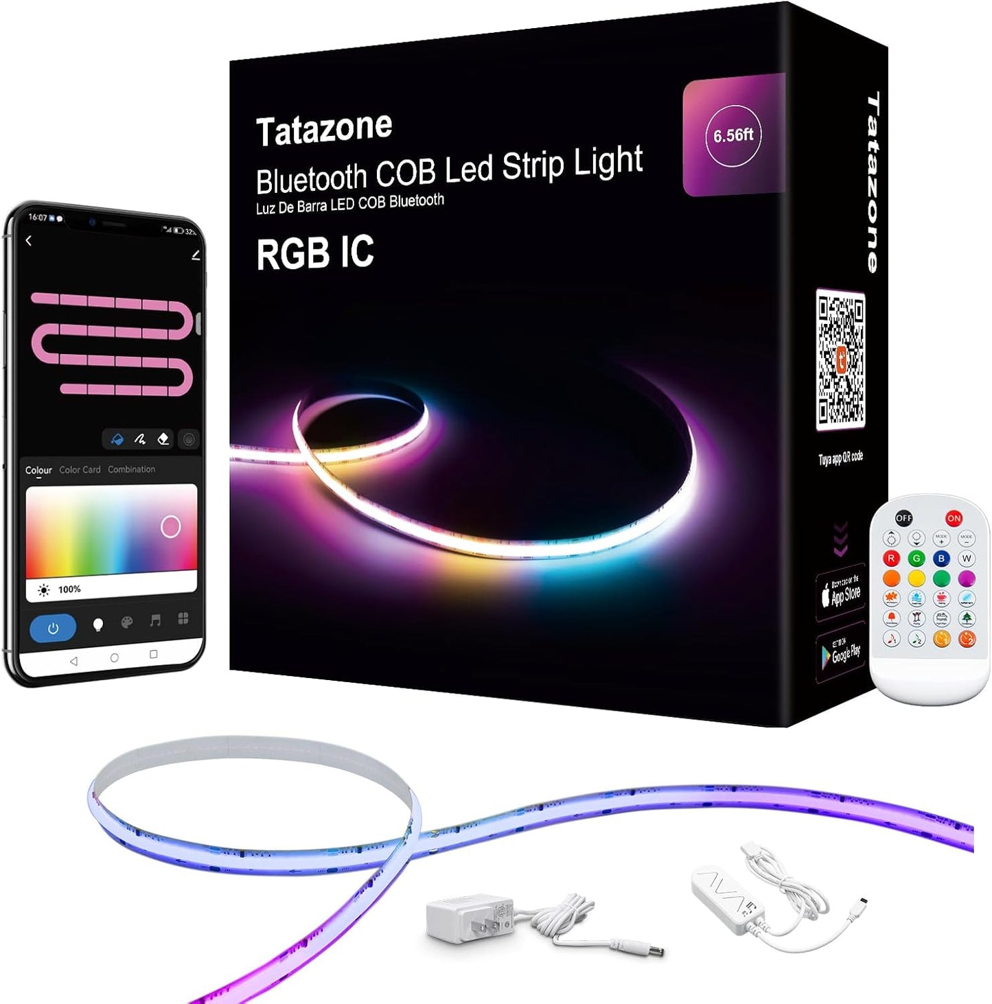6.56ft Bluetooth RGB+IC COB Led Strip Light with App, Chasing COB Light Strip, Segmented Control, Music Sync, Color Changing Led Lights for Home Decor, Gaming, Cabinet, Desk