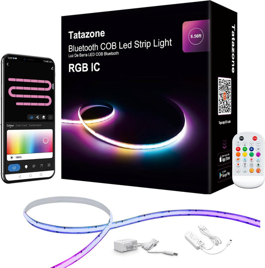 6.56ft Bluetooth RGB+IC COB Led Strip Light with App, Chasing COB Light Strip, Segmented Control, Music Sync, Color Changing Led Lights for Home Decor, Gaming, Cabinet, Desk