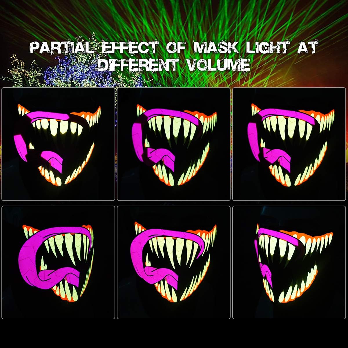 LED Halloween Mask Sound Reactive Light Up Mask Scary Masks for Costumes Cosplay,Music Party,Rave Events, EDC
