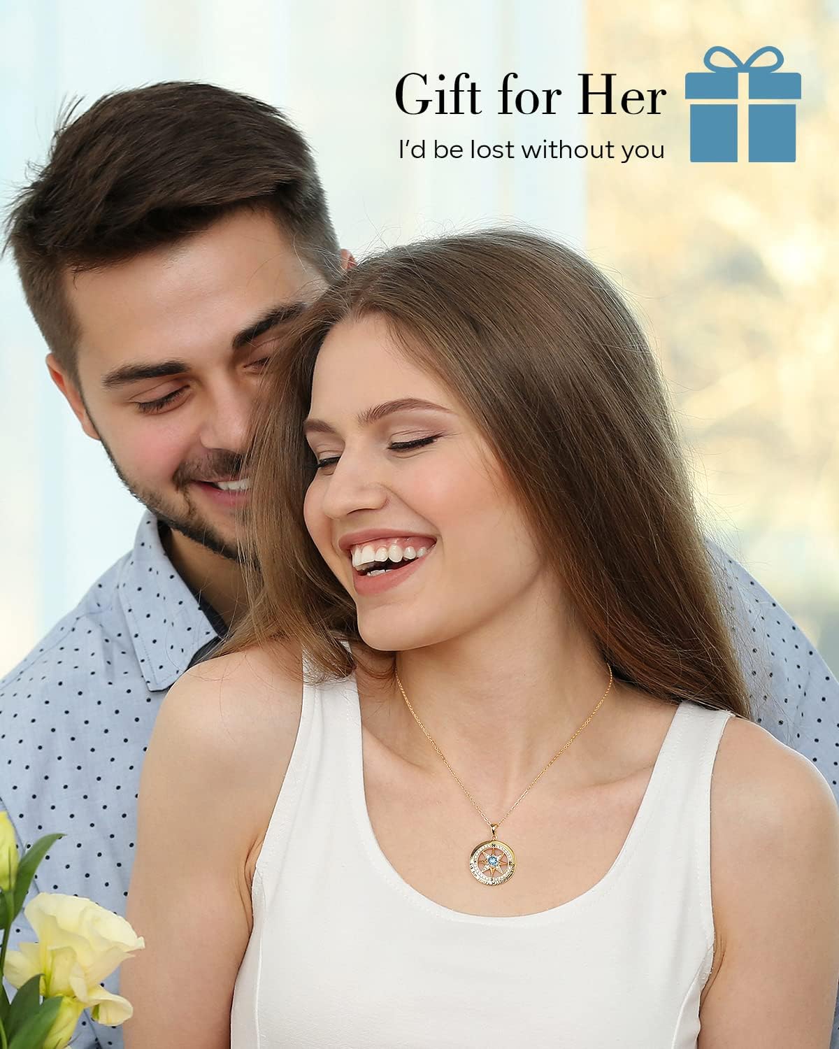 S925 Necklace Gift for Wife |Compass Jewelry |Women Anniversary |Sterling Silver |Girlfriend Birthday Gifts for Her Valentines |I'd be Lost without You |Jewel 18K Gold