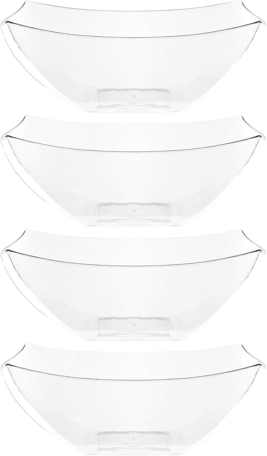 PLASTICPRO Disposable Square Serving Bowls, Party Snack or Salad Bowl, Plastic Clear or White Pack of 4 (16 OUNCE, Clear)