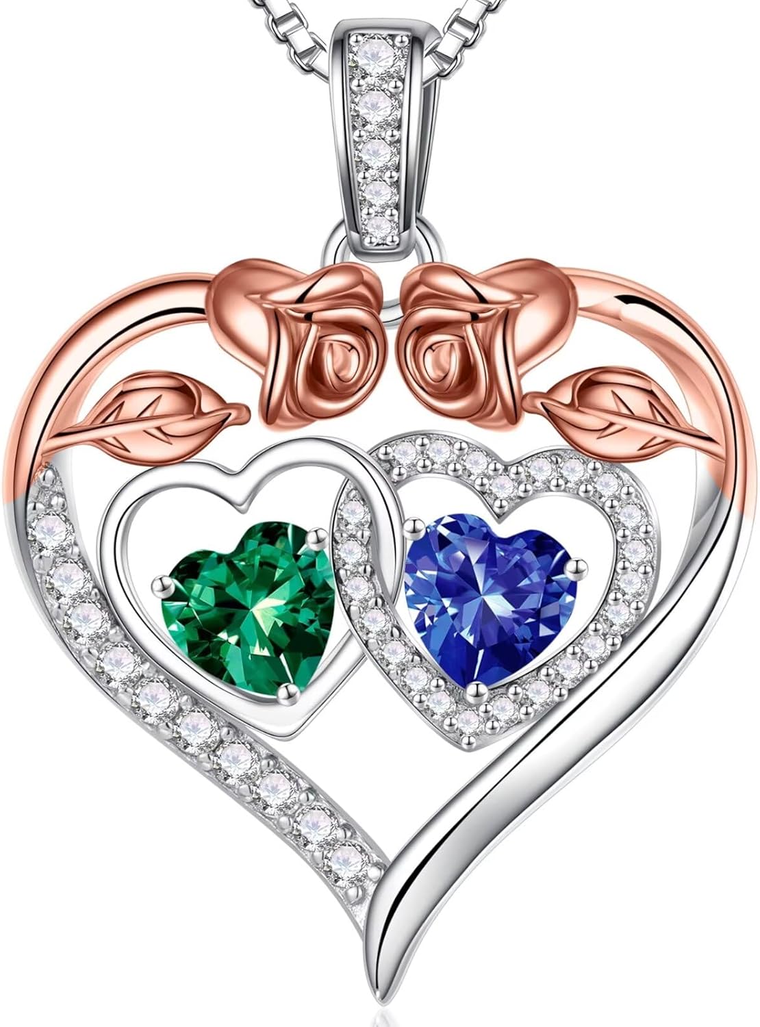 Iefil Double Birthstone Necklace Gifts for Wife Girlfriend Her Women, Birthstone Jewelry Gemstone Valentines Birthday Gifts for Her Women Wife Mom Grandma