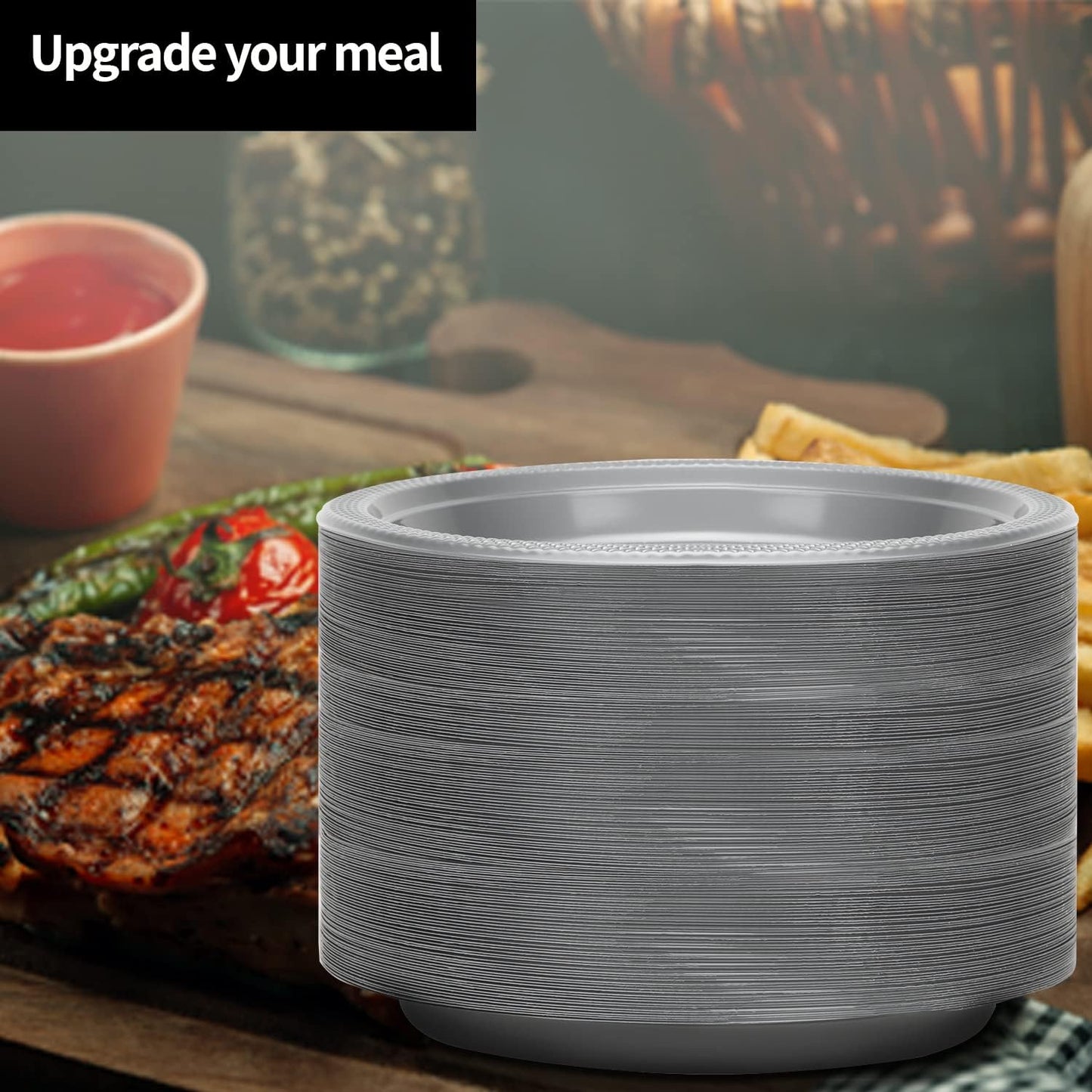 Hanna K. Signature Collection Silver Plastic Plates 9 Inch - 600 count Solid Round Party For Weddings, BBQs, Birthday Disposable Dessert (81890 (case))