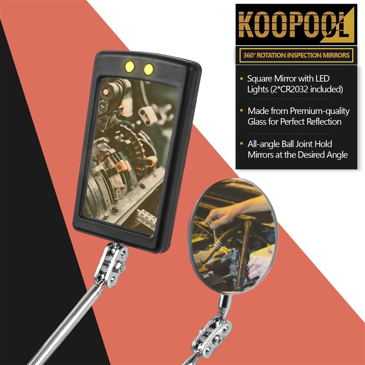 Telescoping Magnetic Pickup Tool Set, Inspection Mirror Telescoping, LED Flashlight, Cool Gadgets for Men, Gifts for Dad, Husband, Kids, Boyfriend, Magnet Stick