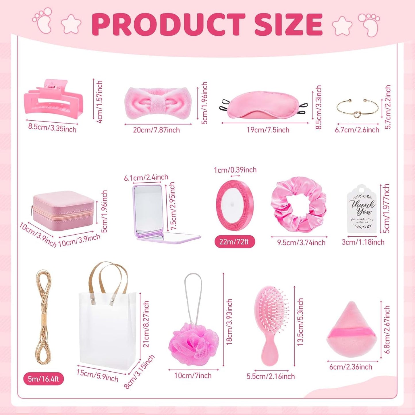 74Pcs Baby Shower Prizes for Game Winners Baby Shower Favors Gifts including Headband Hair Brush Jewelry Box with Gift Bag for Baby Shower Game Prizes Wedding Bridal Shower Favors (Pink)