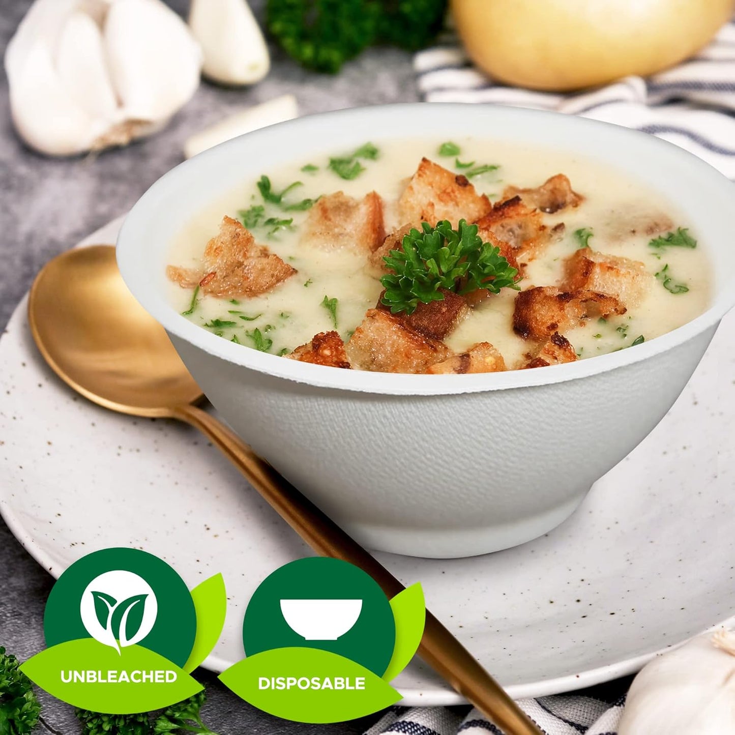 PAMI Biodegradable Sugarcane Bowls, Pack of 50 - 6oz Compostable Microwavable Paper Bowls for Hot & Cold Uses