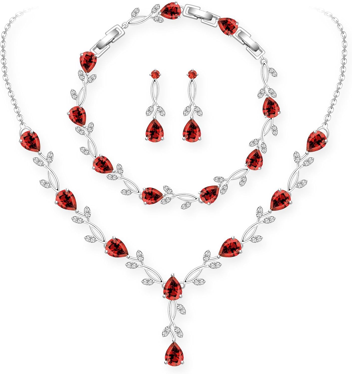 GZWHD Wedding Jewelry Sets for Bride Bridesmaid Women Cubic Zirconia Necklace Earrings Bracelet Set Gift for Mother Friend Wife Daughter Sister Party Prom Jewelry