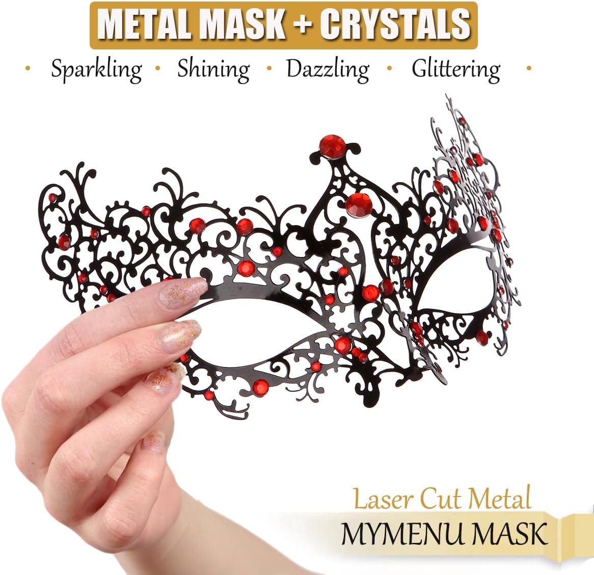 MYMENU Masquerade Mask for Women Shiny Rhinestone Metal Mask Venetian Mask for Party Prom Ball