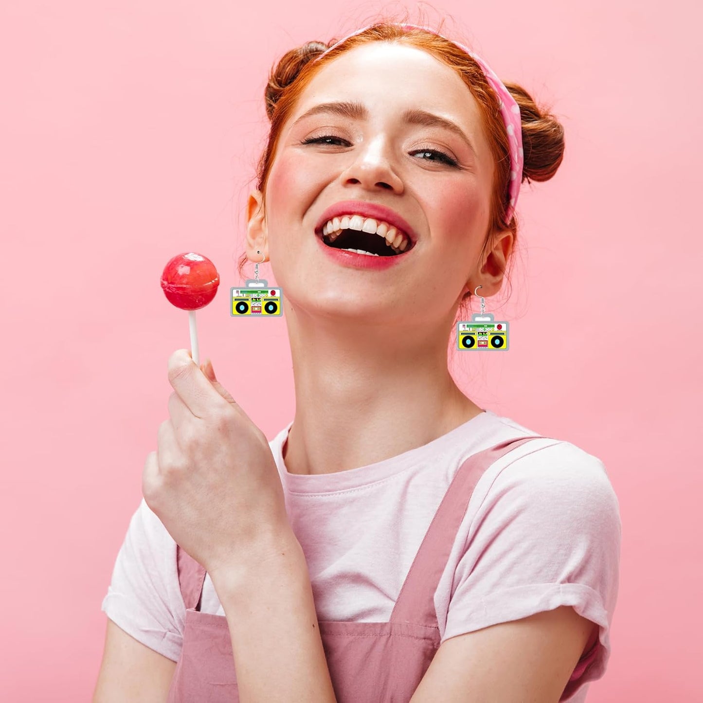 90s 80s Earrings for Women Retro Cassette Tape Earrings Acrylic Radio Tape Drop Dangle Earring for Halloween Cosplay Glow Party Music Festival Costume Accessories