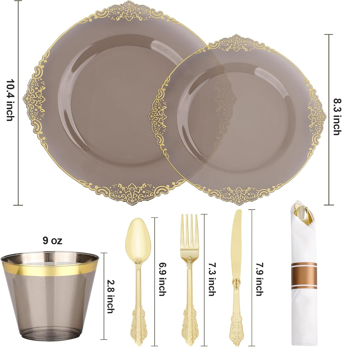 350 PCS Black and Gold Plastic Plates, Disposable Dinnerware Set for 50 Guests, 100 Disposable Plates, 150 Silverwares, 50 Cups, 50 Napkins for Wedding, Party, Graduation