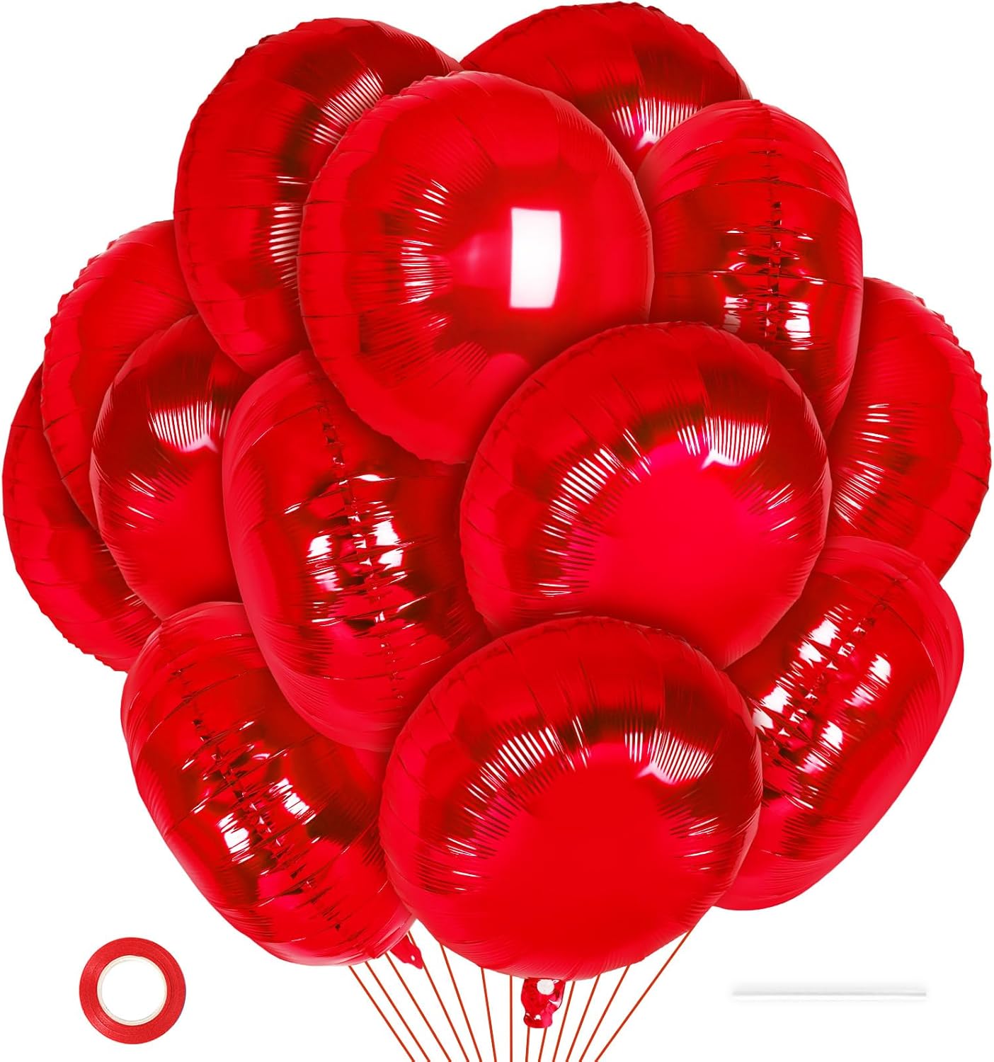 20 Pcs Red Round Shaped Balloons,18 Inch Round Foil Balloon,Giant Round Mylar Balloon Helium Balloons for Birthday Party Baby Shower Wedding Decorations (Red)