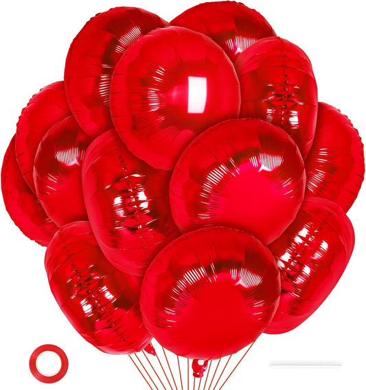 20 Pcs Red Round Shaped Balloons,18 Inch Round Foil Balloon,Giant Round Mylar Balloon Helium Balloons for Birthday Party Baby Shower Wedding Decorations (Red)
