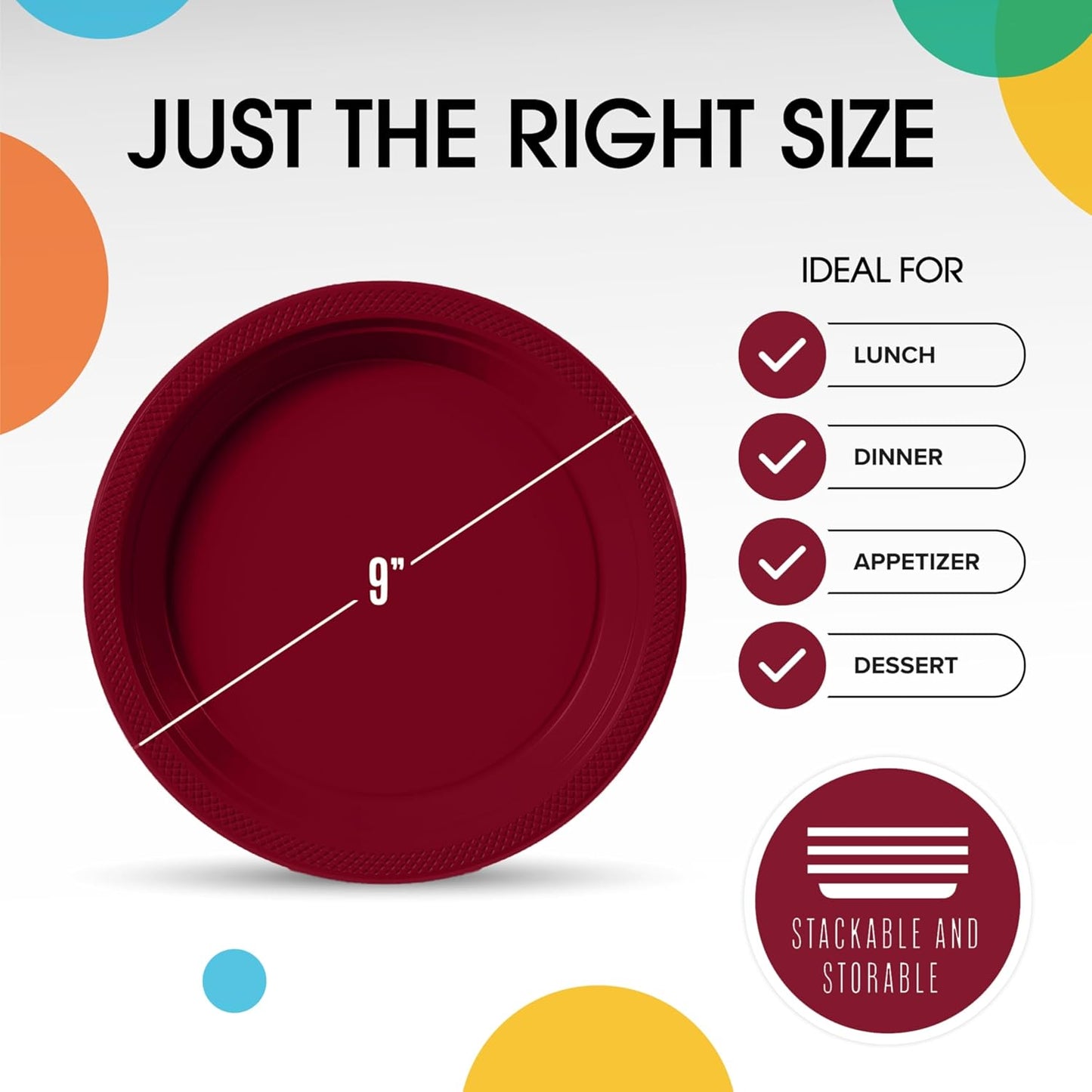 Party Solids Burgundy Plastic Plates Bulk 9" Burgundy Disposable Plates For Party Supplies 600 Pieces Disposable Dinner Plate Heavy Duty 350 GSM Plate Sets, Plastic Dinnerware Sets