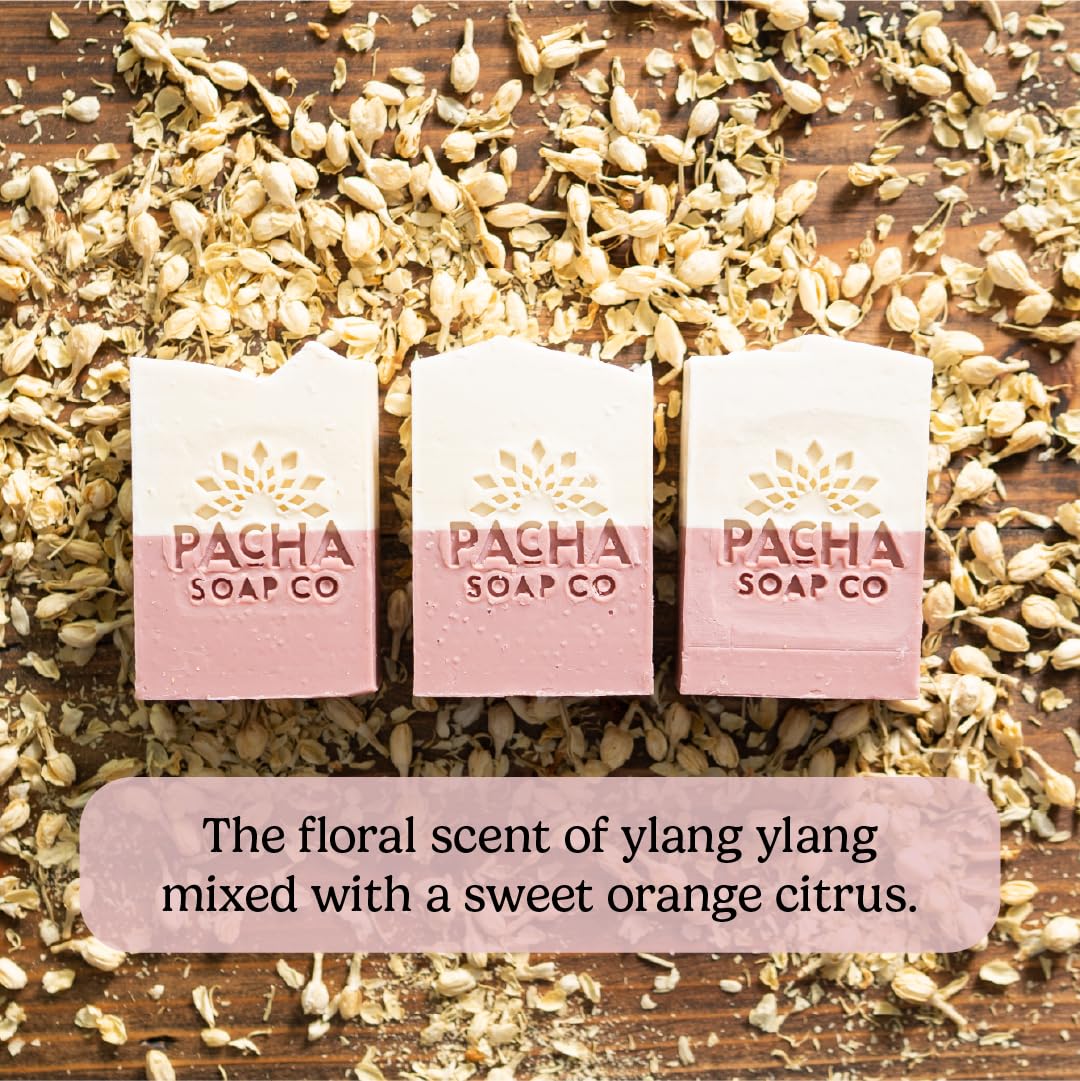 Pacha Soap Co. Bar Soap, Jasmine Gardenia, 3-Pack (4 oz ea) - Premium, Handcrafted, Hydrating, Natural Face Wash, Hand Cleanser, Body Wash, Soothing Essential Oils