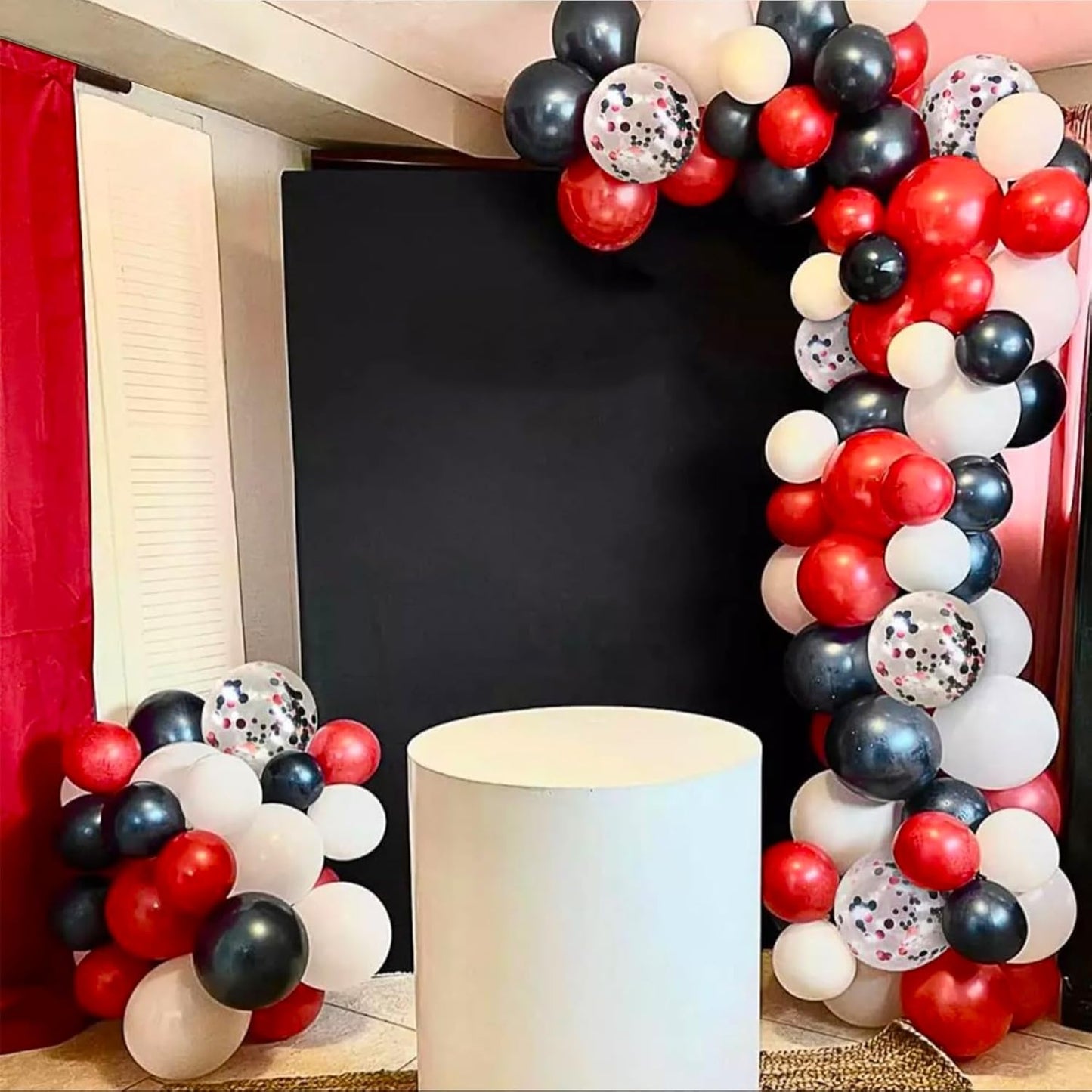 CANREVEL 50pcs 12 Inches Black Red Confetti Balloons Kit, Black Red White Party Balloons with Ribbons for Birthday, Wedding, Baby Shower, Graduation Decorations