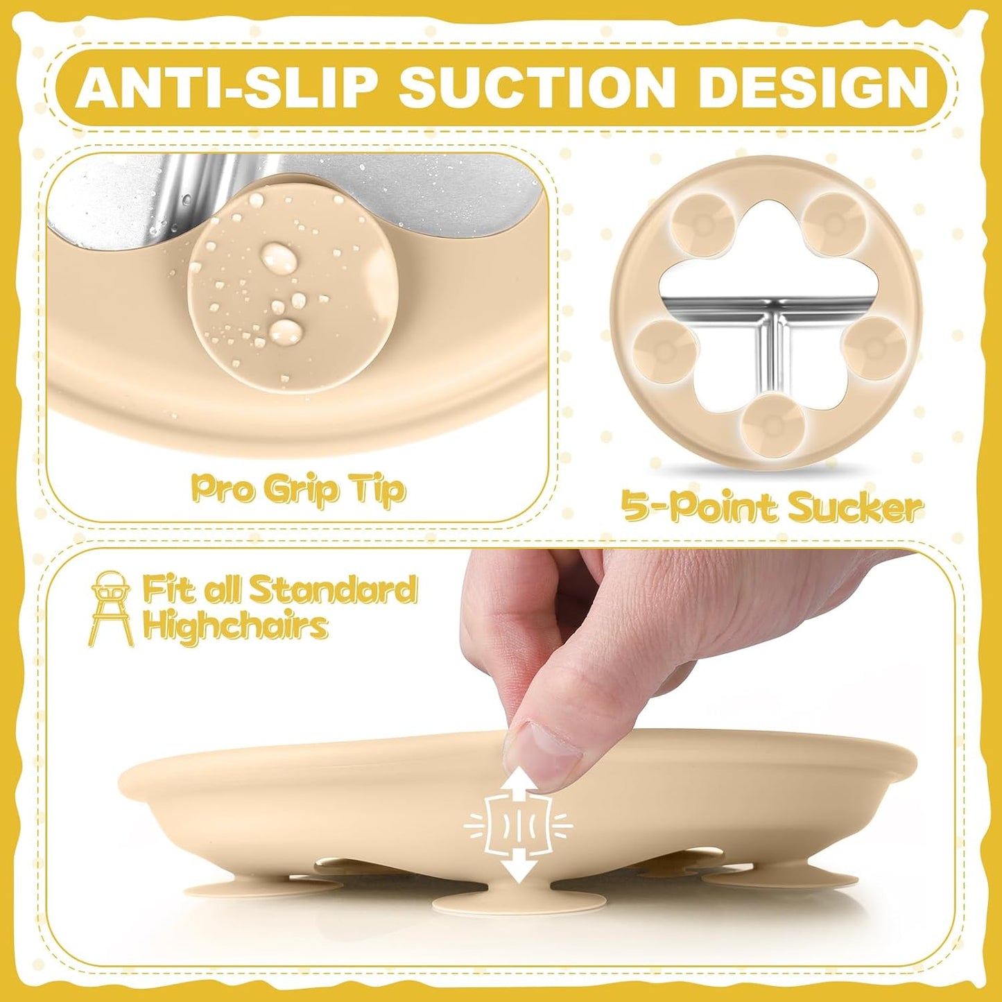 OVV Stainless Steel Kids Plates (2 Pack) – 9 Inch Toddler Divided Plates with ﻿Removable Silicone Sleeves & 5 Suction Cups Baby Self Feeding | Mess-Free Mealtime | Dishwasher Safe