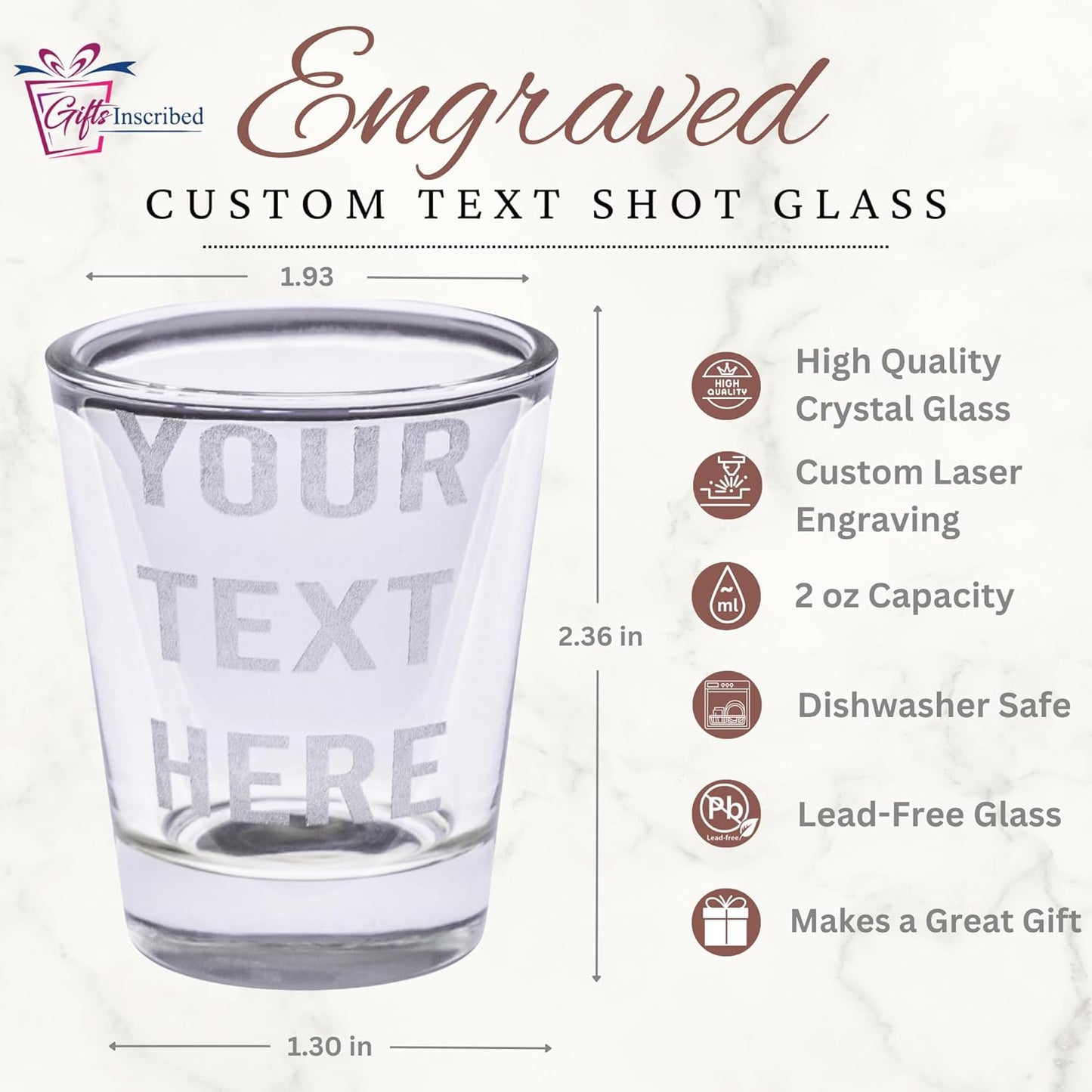 Gifts Inscribed Personalized Shot Glasses Set of 5 – Custom Text Drinking Glasses – Engraved Shot Glass Gift for Men, Wedding, Anniversary, Birthday, Engagement