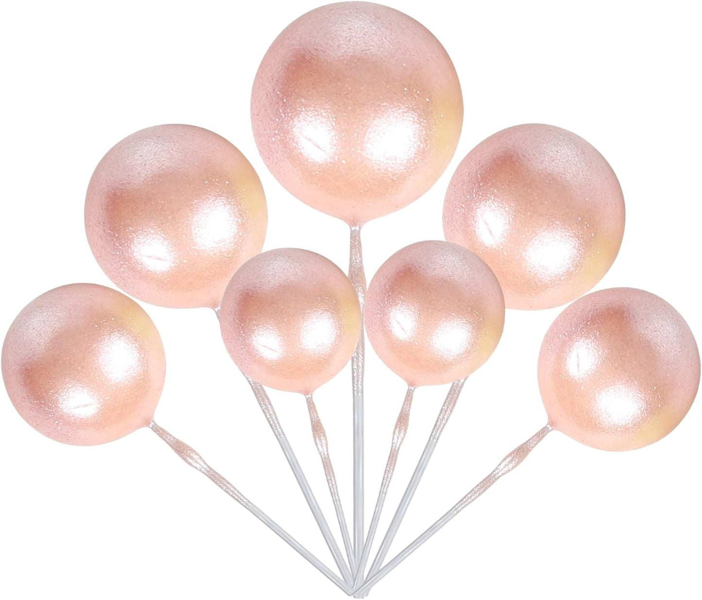 Rsstarxi 30 PCS Mini Balloons Cake Topper - DIY Insert Foam Balls Pick for Wedding, Anniversary, Birthday Party Decorations - Rose Gold