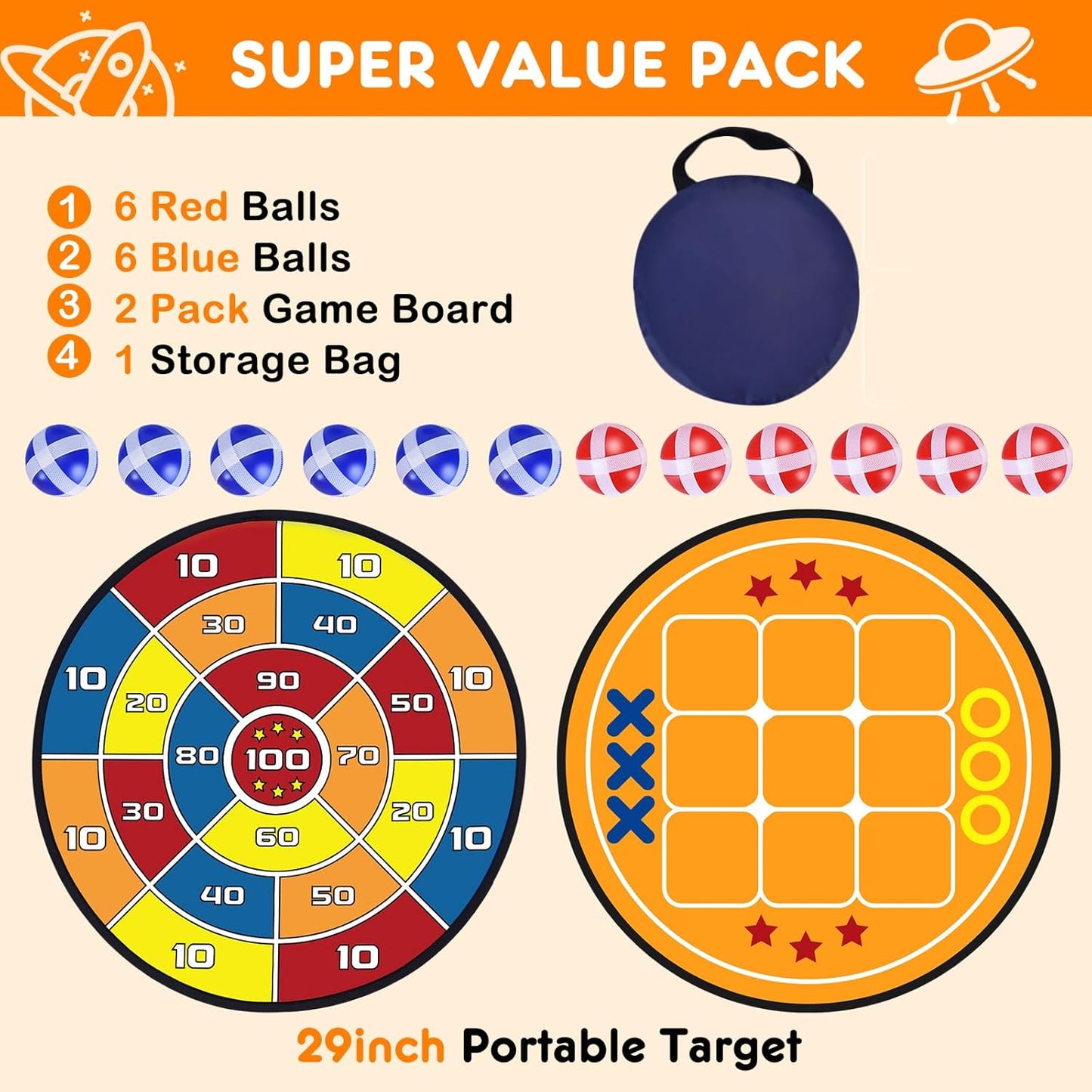 [2 Pack] Dart Board Games for Kids, 2025 New Sticky Tic Tac Toe Dart Game Set with Carry Bag, Indoor Outdoor Games Backyard Games, Boys Toys Birthday Gifts for 4 5 6 7 8 9 10 11 12 Year Old Boys Girls